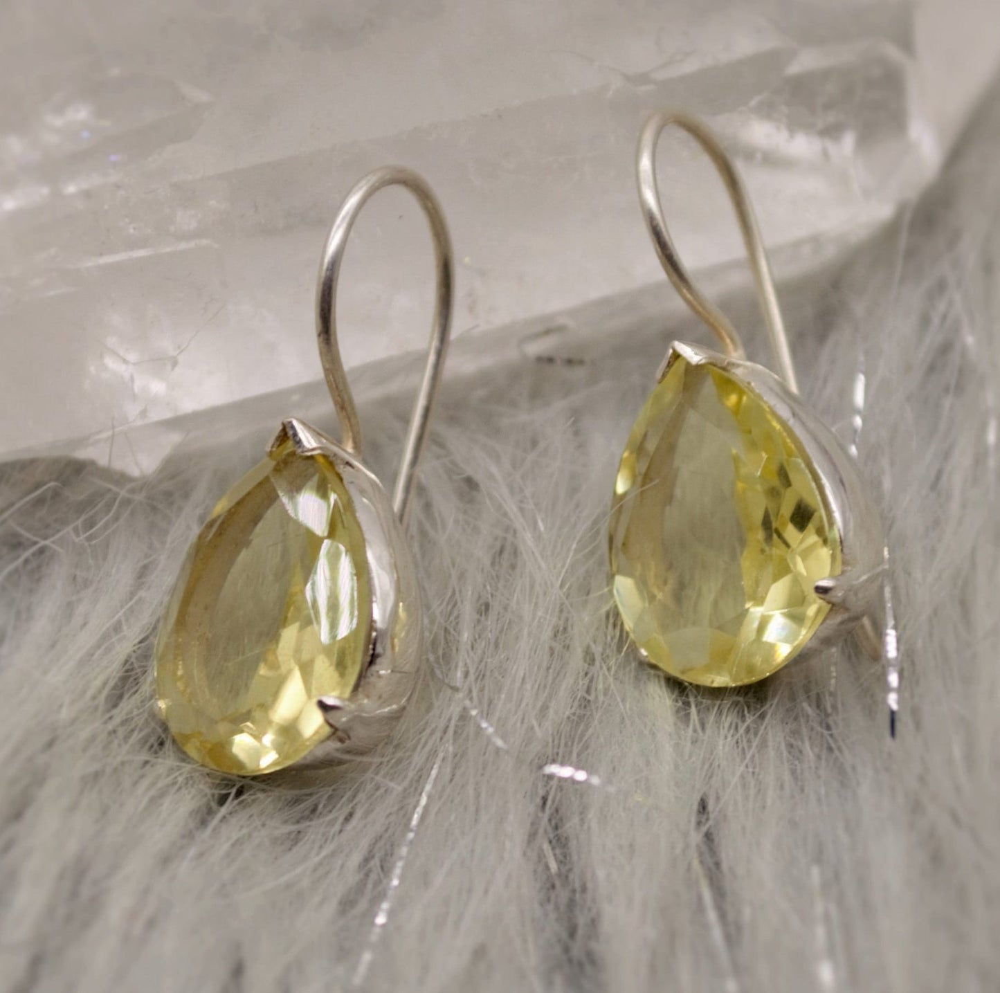 Lemon Quartz Sterling Silver Earrings, Yellow Quartz Earrings, Dangle Drop Gemstone Earrings, Lemon Quartz Jewelry, Gold Teardrop Earrings