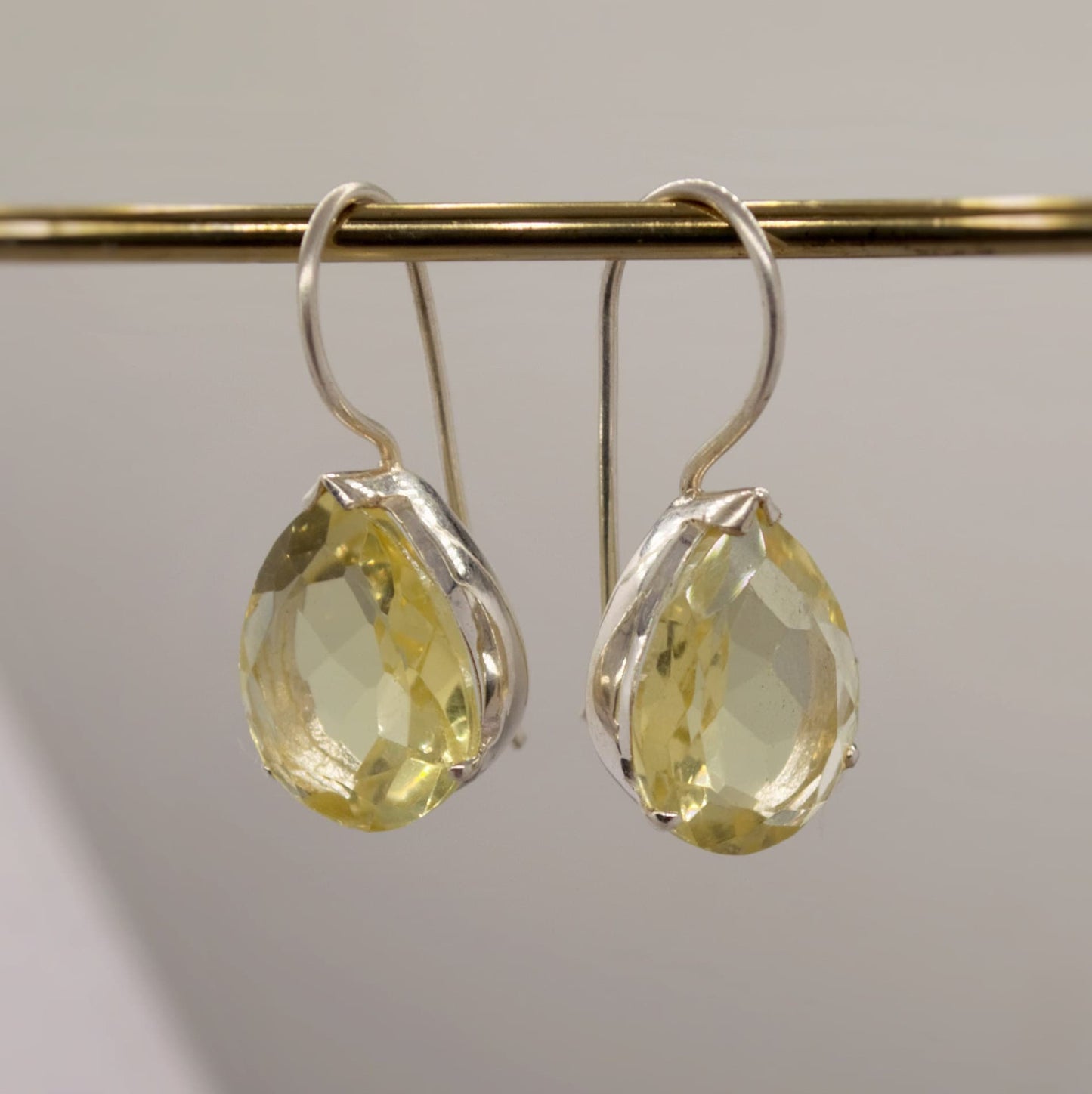 Lemon Quartz Sterling Silver Earrings, Yellow Quartz Earrings, Dangle Drop Gemstone Earrings, Lemon Quartz Jewelry, Gold Teardrop Earrings