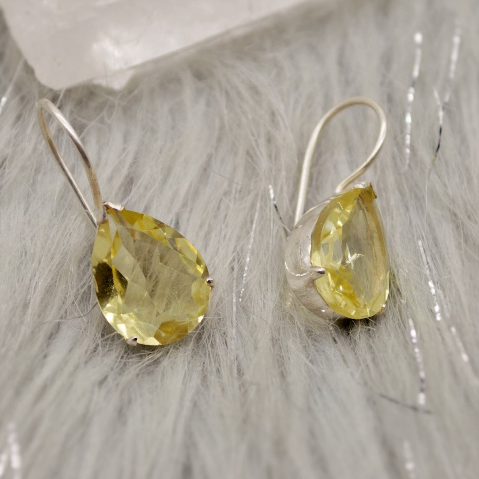 Lemon Quartz Sterling Silver Earrings, Yellow Quartz Earrings, Dangle Drop Gemstone Earrings, Lemon Quartz Jewelry, Gold Teardrop Earrings