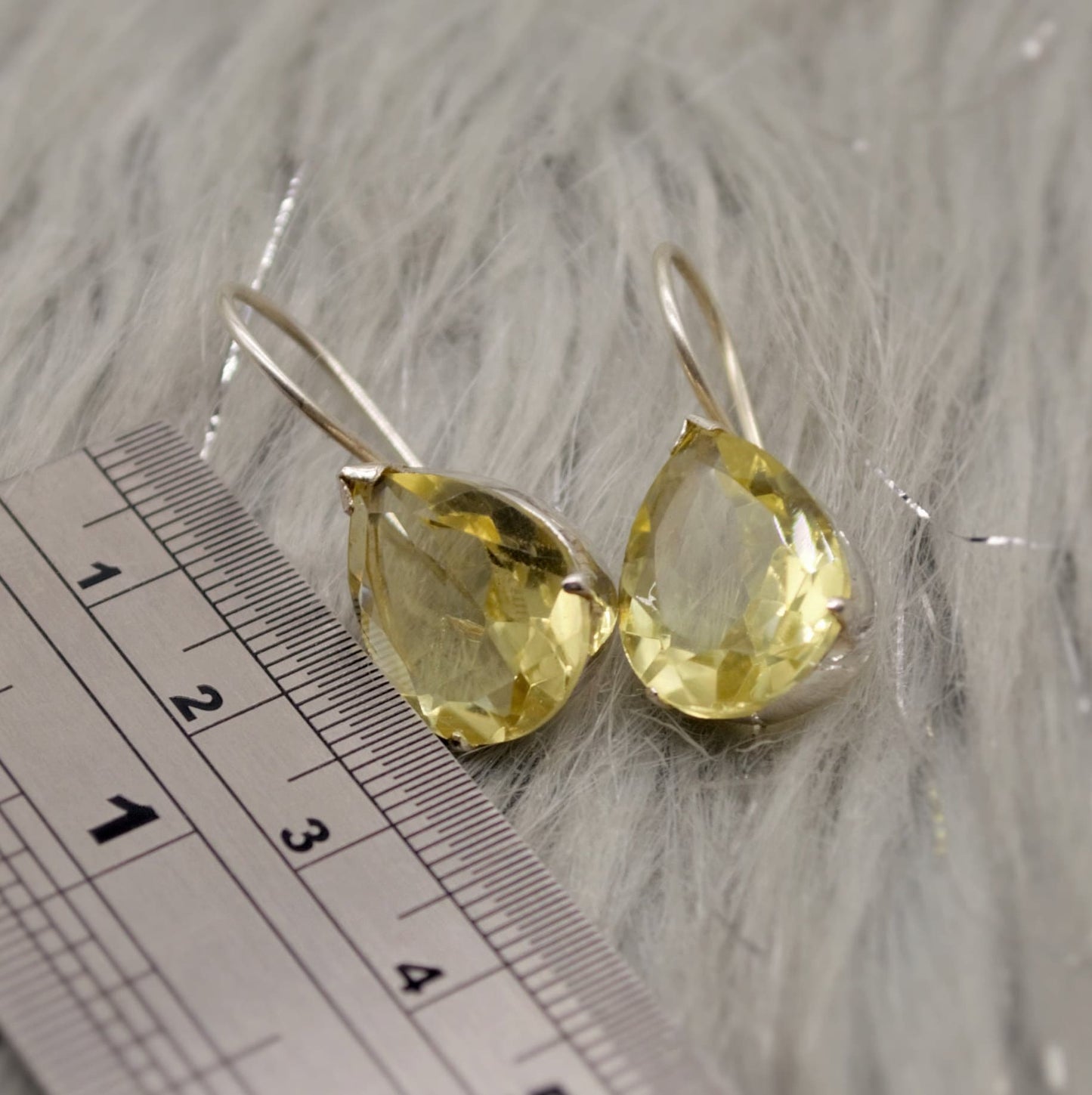 Lemon Quartz Sterling Silver Earrings, Yellow Quartz Earrings, Dangle Drop Gemstone Earrings, Lemon Quartz Jewelry, Gold Teardrop Earrings