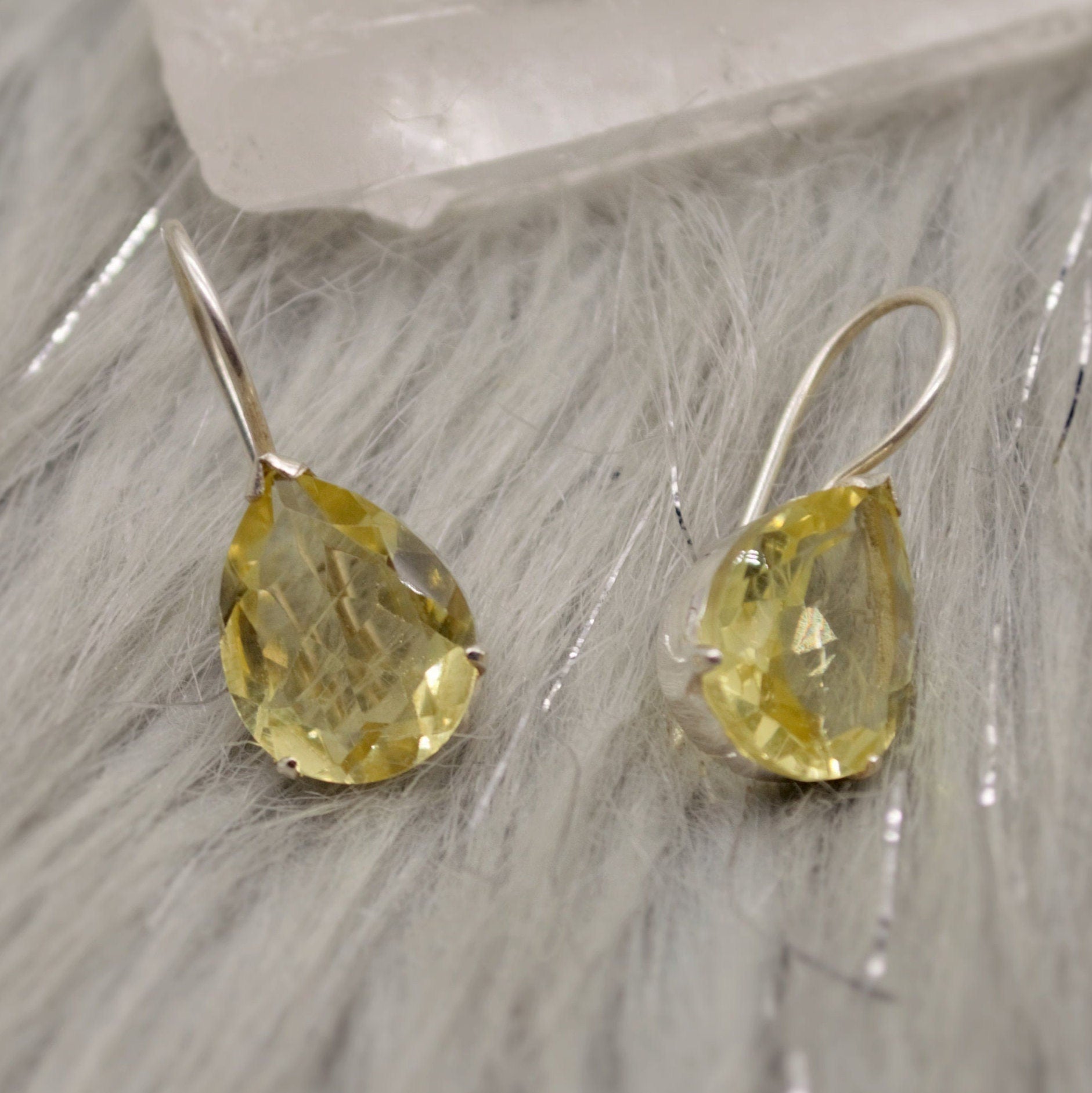 Lemon Quartz Sterling Silver Earrings, Yellow Quartz Earrings, Dangle Drop Gemstone Earrings, Lemon Quartz Jewelry, Gold Teardrop Earrings