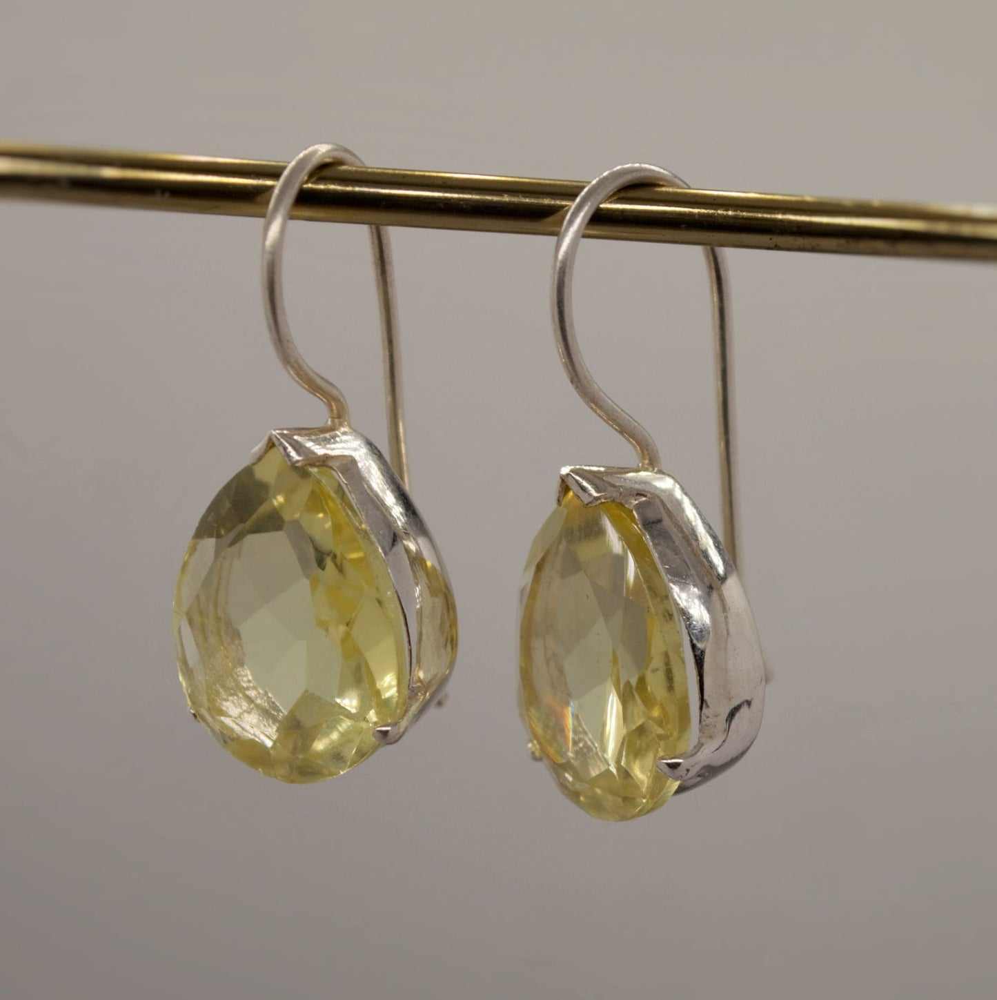 Lemon Quartz Sterling Silver Earrings, Yellow Quartz Earrings, Dangle Drop Gemstone Earrings, Lemon Quartz Jewelry, Gold Teardrop Earrings