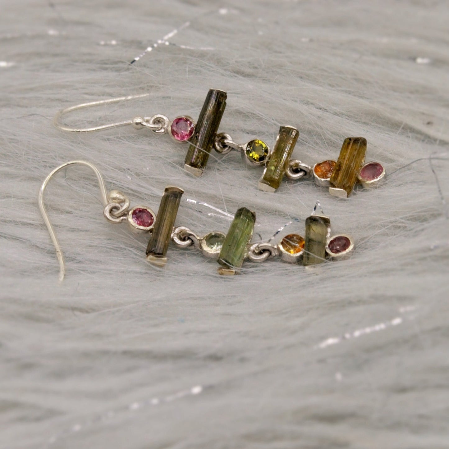 Pink Green Tourmaline Earrings, Sterling Silver Dangle Drop Earrings, Tourmaline Jewelry, October Birthstone, Gemstone Earrings For Her