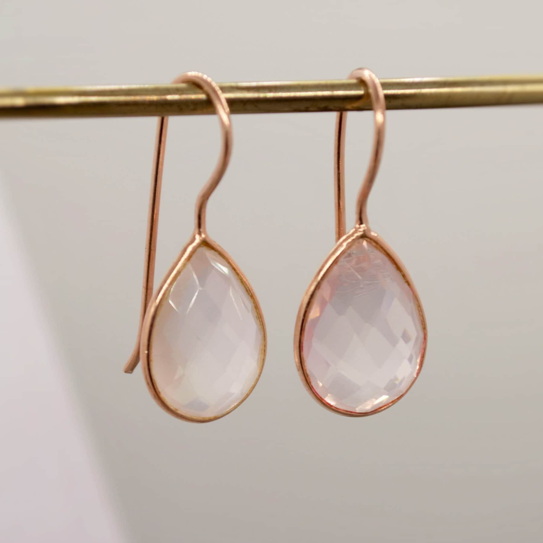 Rose Quartz Rose Gold Earrings, Unique Sterling Silver Dangle Drop Earrings, Birthday Gifts For Her, Gemstone Earrings, Quartz Jewelry