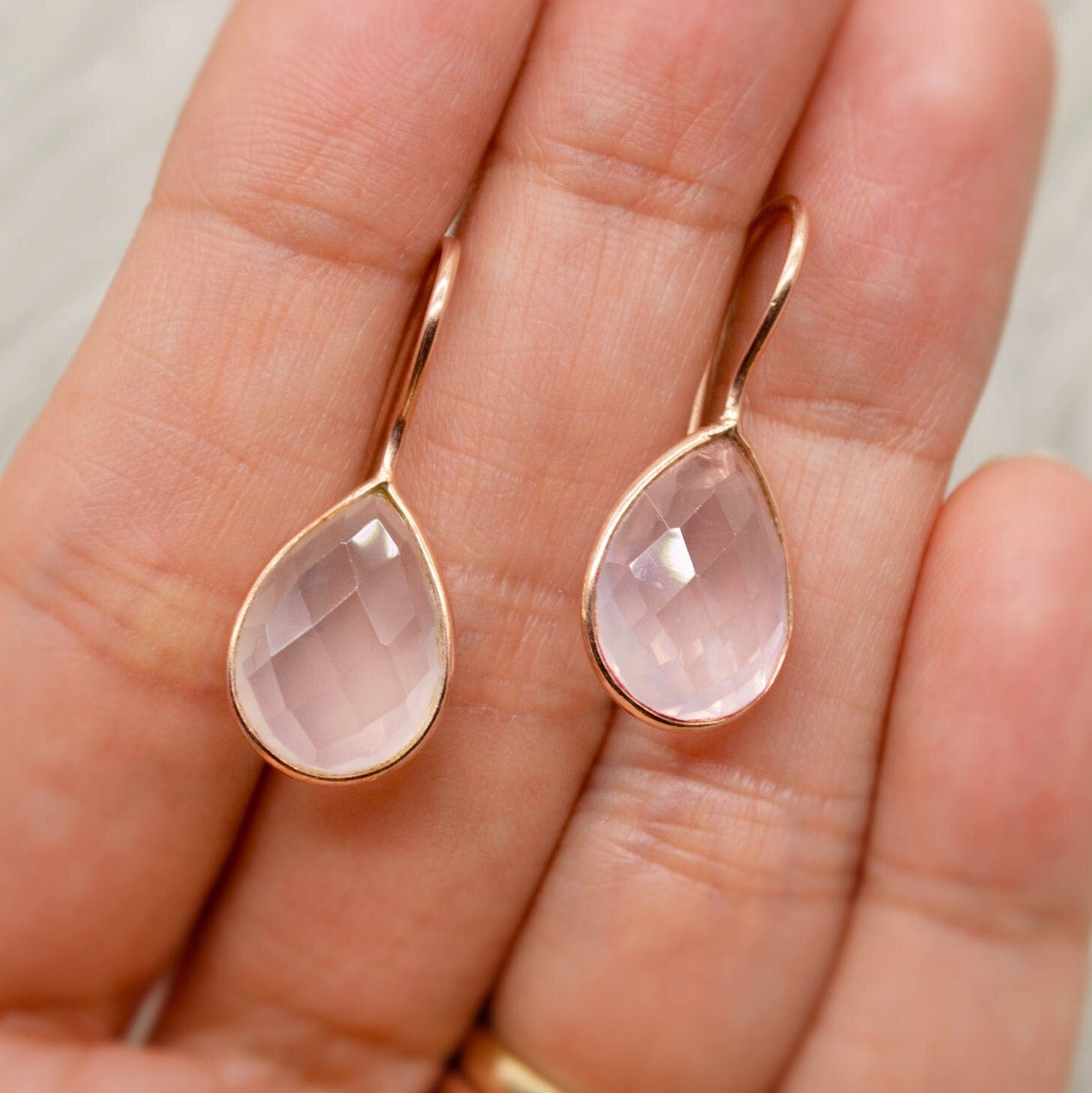 Rose Quartz Rose Gold Earrings, Unique Sterling Silver Dangle Drop Earrings, Birthday Gifts For Her, Gemstone Earrings, Quartz Jewelry