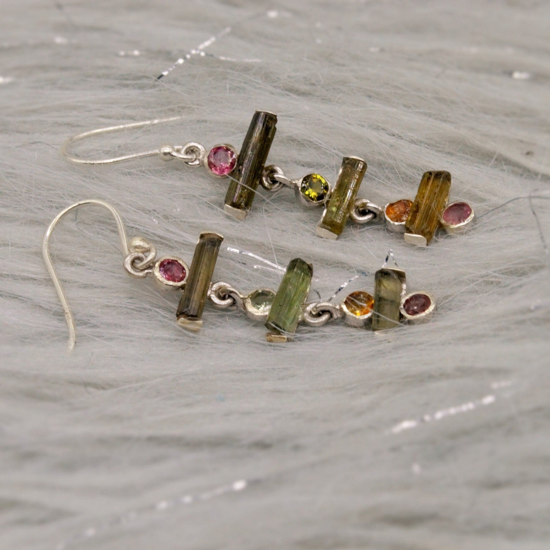 Pink Green Tourmaline Earrings, Sterling Silver Dangle Drop Earrings, Tourmaline Jewelry, October Birthstone, Gemstone Earrings For Her