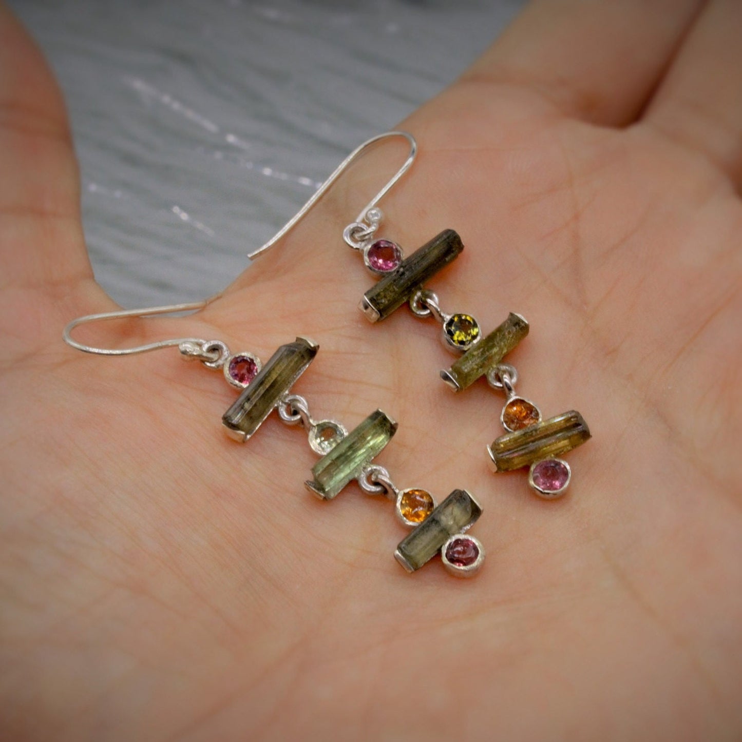 Pink Green Tourmaline Earrings, Sterling Silver Dangle Drop Earrings, Tourmaline Jewelry, October Birthstone, Gemstone Earrings For Her