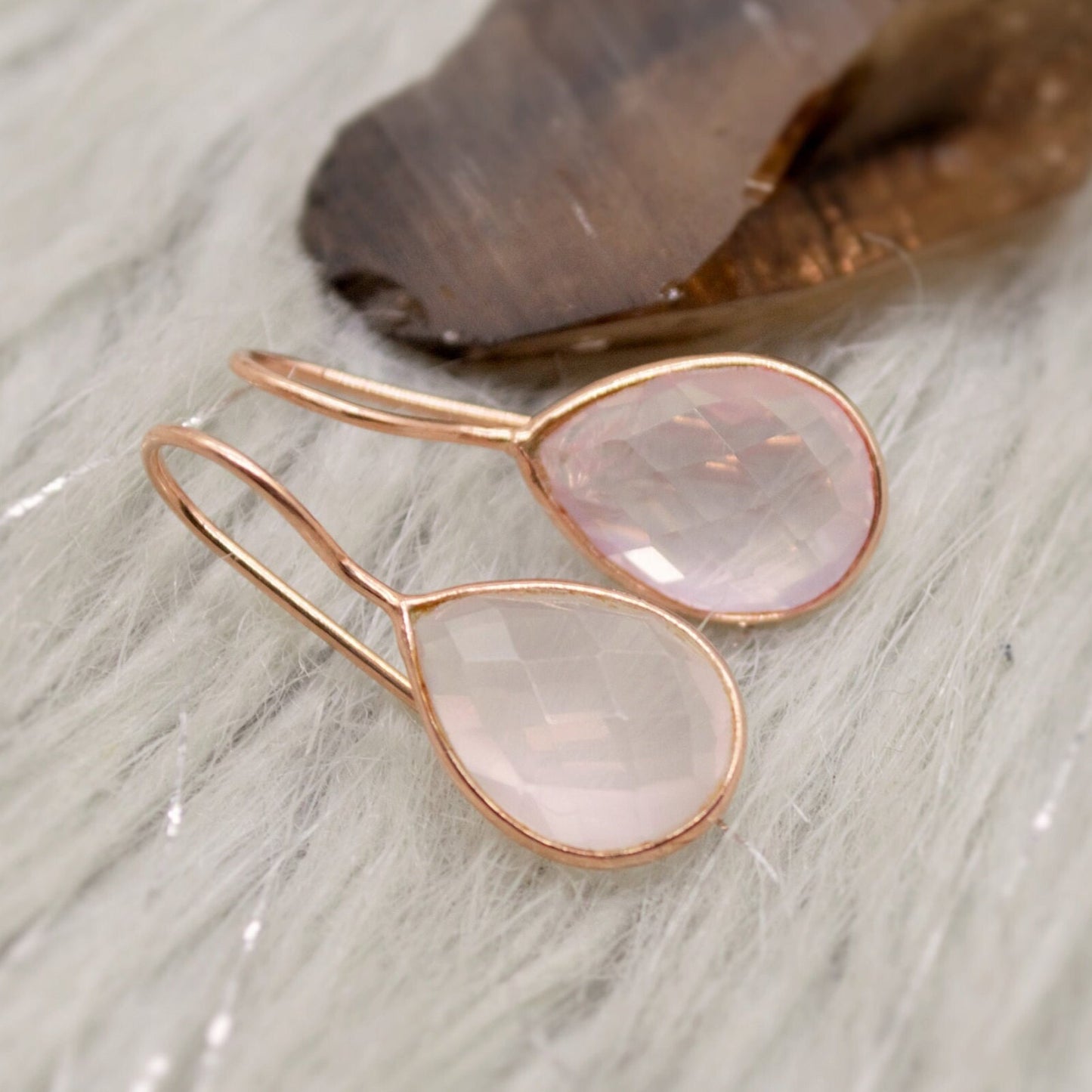 Rose Quartz Rose Gold Earrings, Unique Sterling Silver Dangle Drop Earrings, Birthday Gifts For Her, Gemstone Earrings, Quartz Jewelry