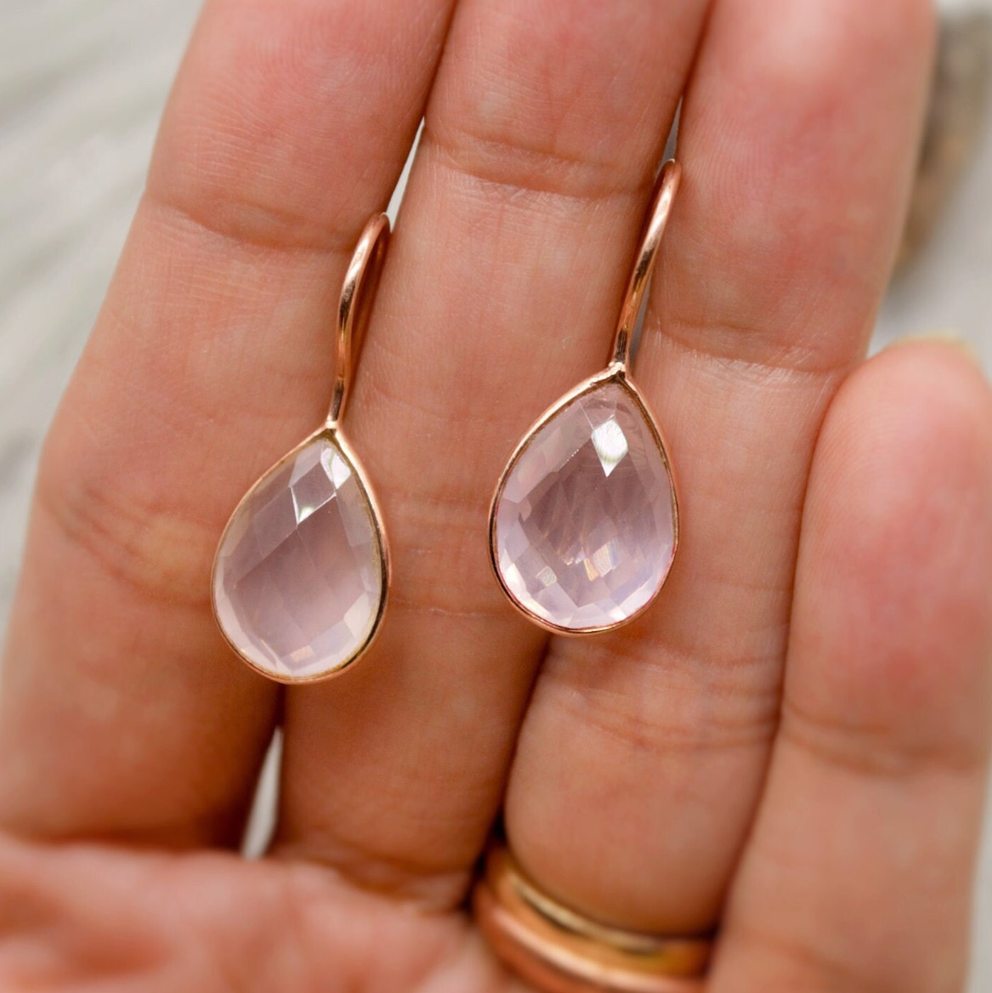 Rose Quartz Rose Gold Earrings, Unique Sterling Silver Dangle Drop Earrings, Birthday Gifts For Her, Gemstone Earrings, Quartz Jewelry