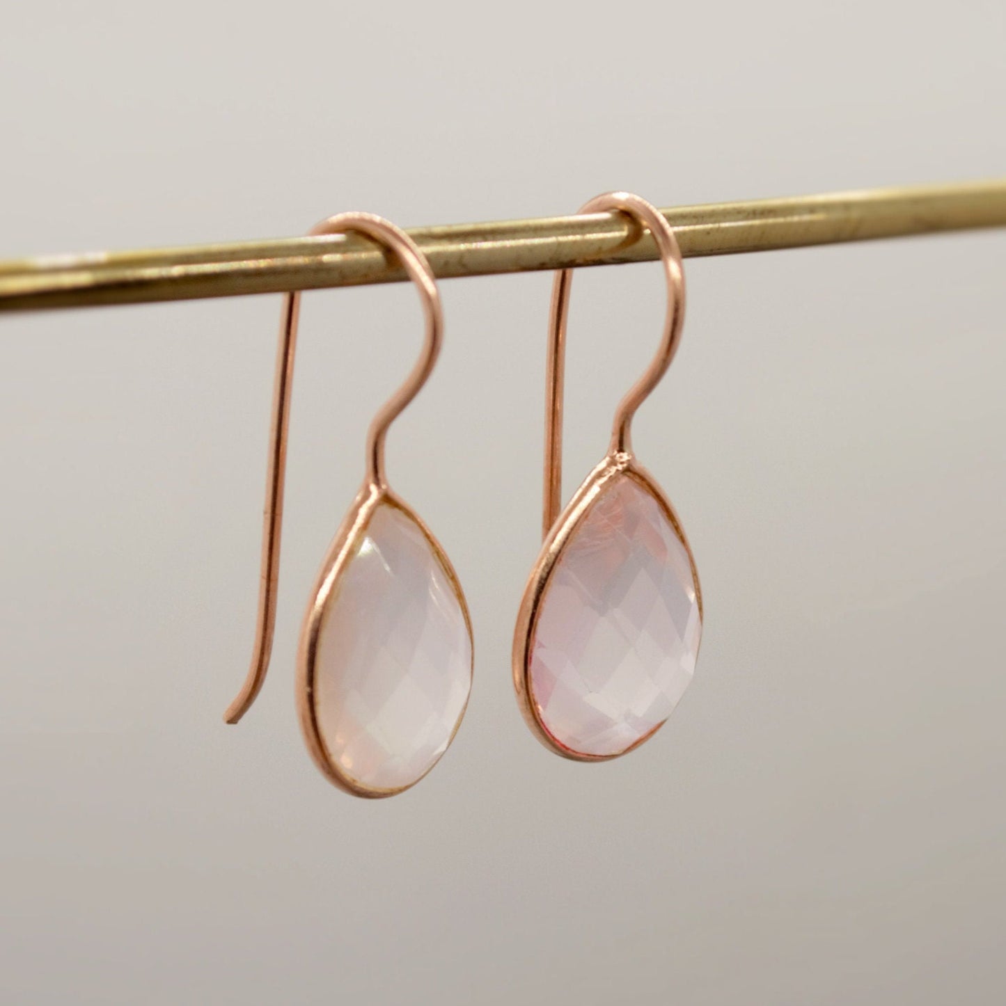 Rose Quartz Rose Gold Earrings, Unique Sterling Silver Dangle Drop Earrings, Birthday Gifts For Her, Gemstone Earrings, Quartz Jewelry