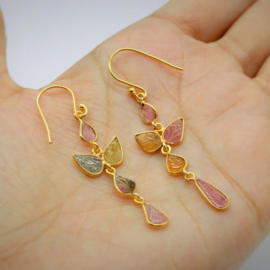 Pink Tourmaline Dangle Drop Earrings, Tourmaline Jewelry, Handmade 925 Sterling Silver Earrings, October Birthstone Earrings