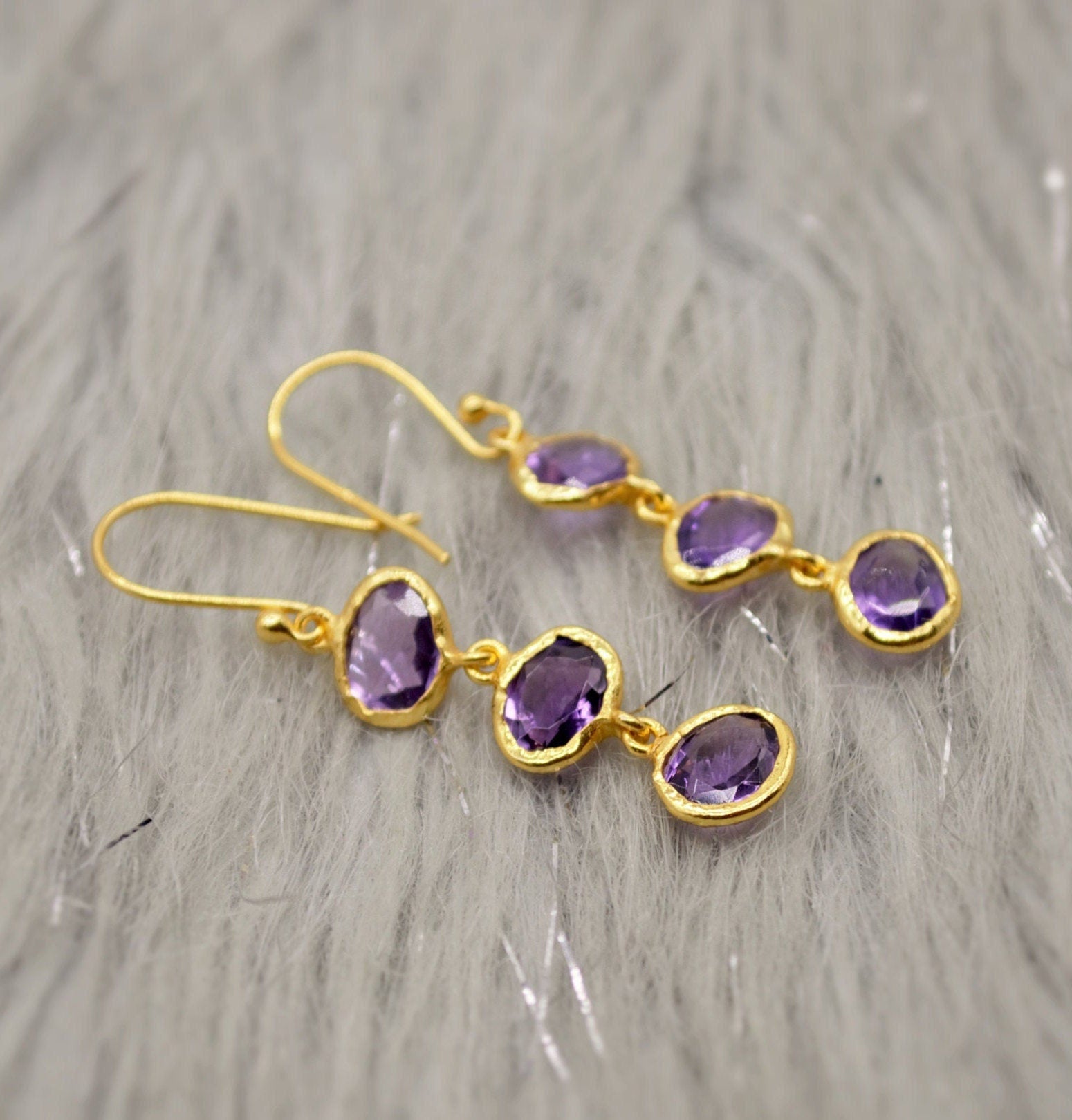 Amethyst Sterling Silver Drop Earrings, February Birthstone Earrings, Amethyst Gold Earrings, Dangle Drop Handmade Gemstone Earrings