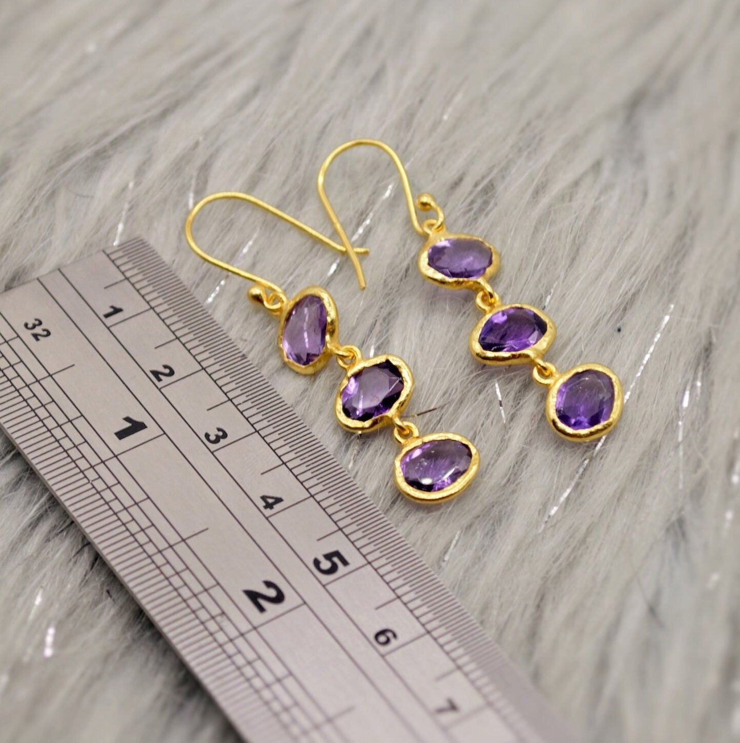 Amethyst Sterling Silver Drop Earrings, February Birthstone Earrings, Amethyst Gold Earrings, Dangle Drop Handmade Gemstone Earrings