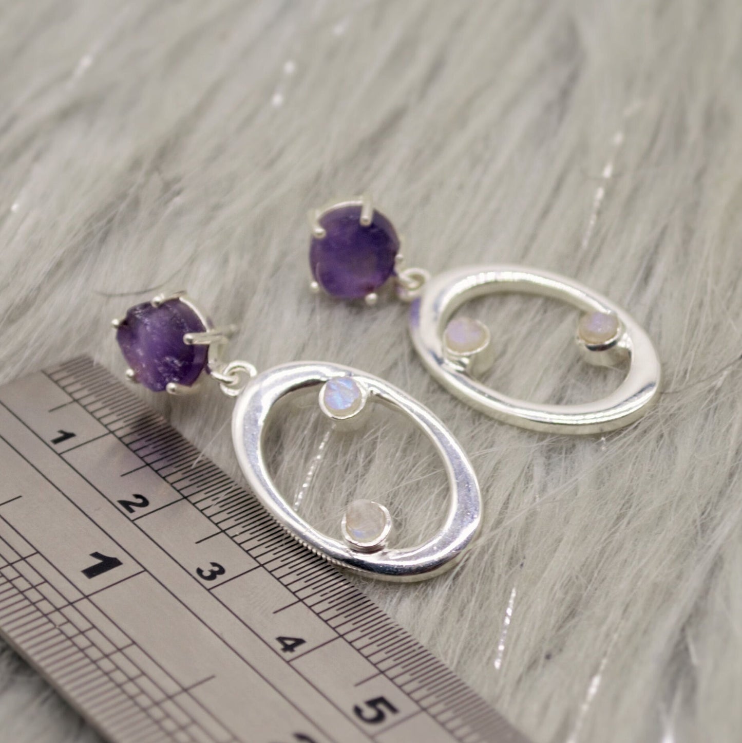 Amethyst, Moonstone Silver Earrings, Amethyst Jewelry, February Birthstone, Minimalist Purple Earrings, Unique Sterling Silver Drop Earrings