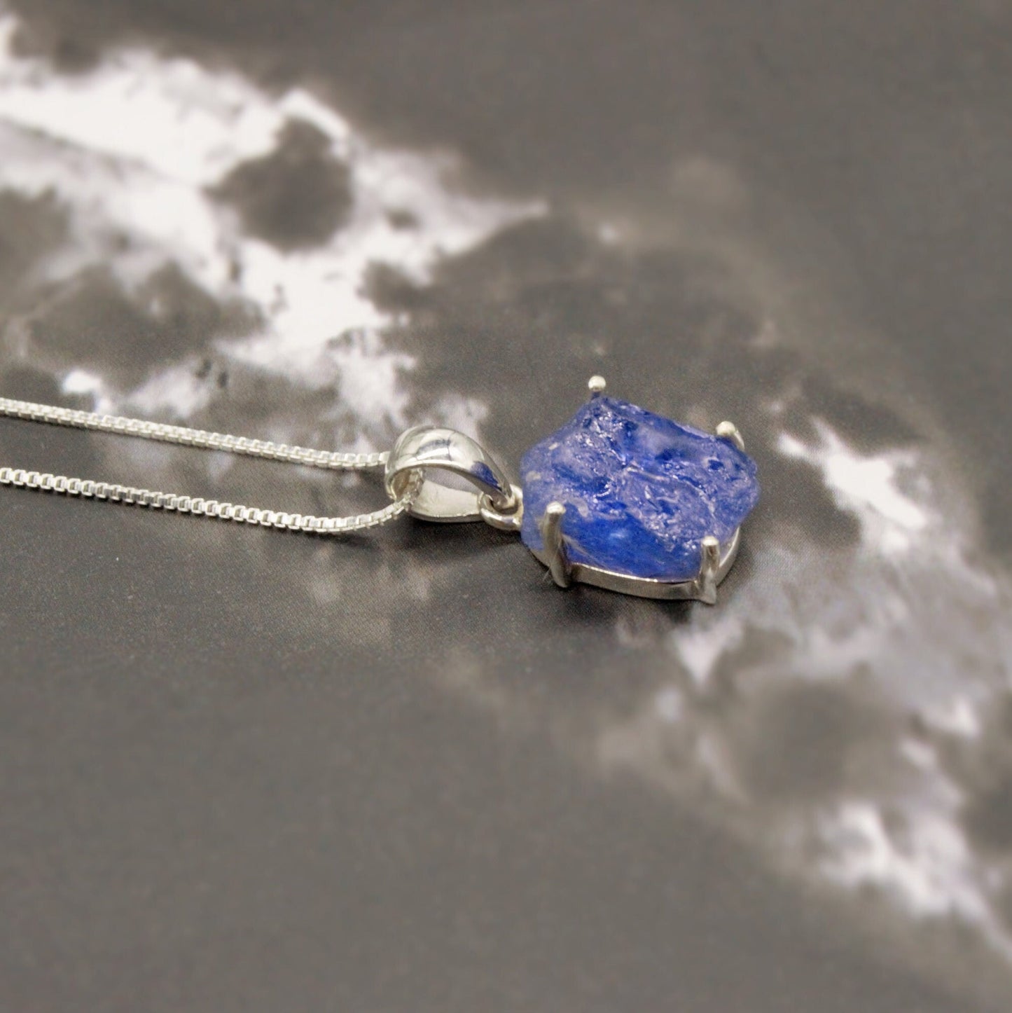 Raw Tanzanite Chain Pendant Necklace, Rough Cut Tanzanite Necklace, December Birthstone, Raw Gemstone, Sterling Silver, Birthday Gift