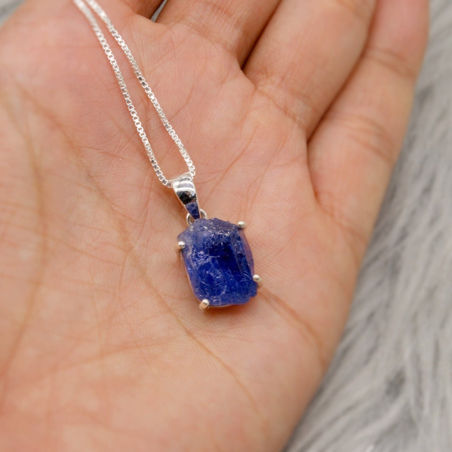 Raw Tanzanite Chain Pendant Necklace, Rough Cut Tanzanite Necklace, December Birthstone, Raw Gemstone, Sterling Silver, Birthday Gift