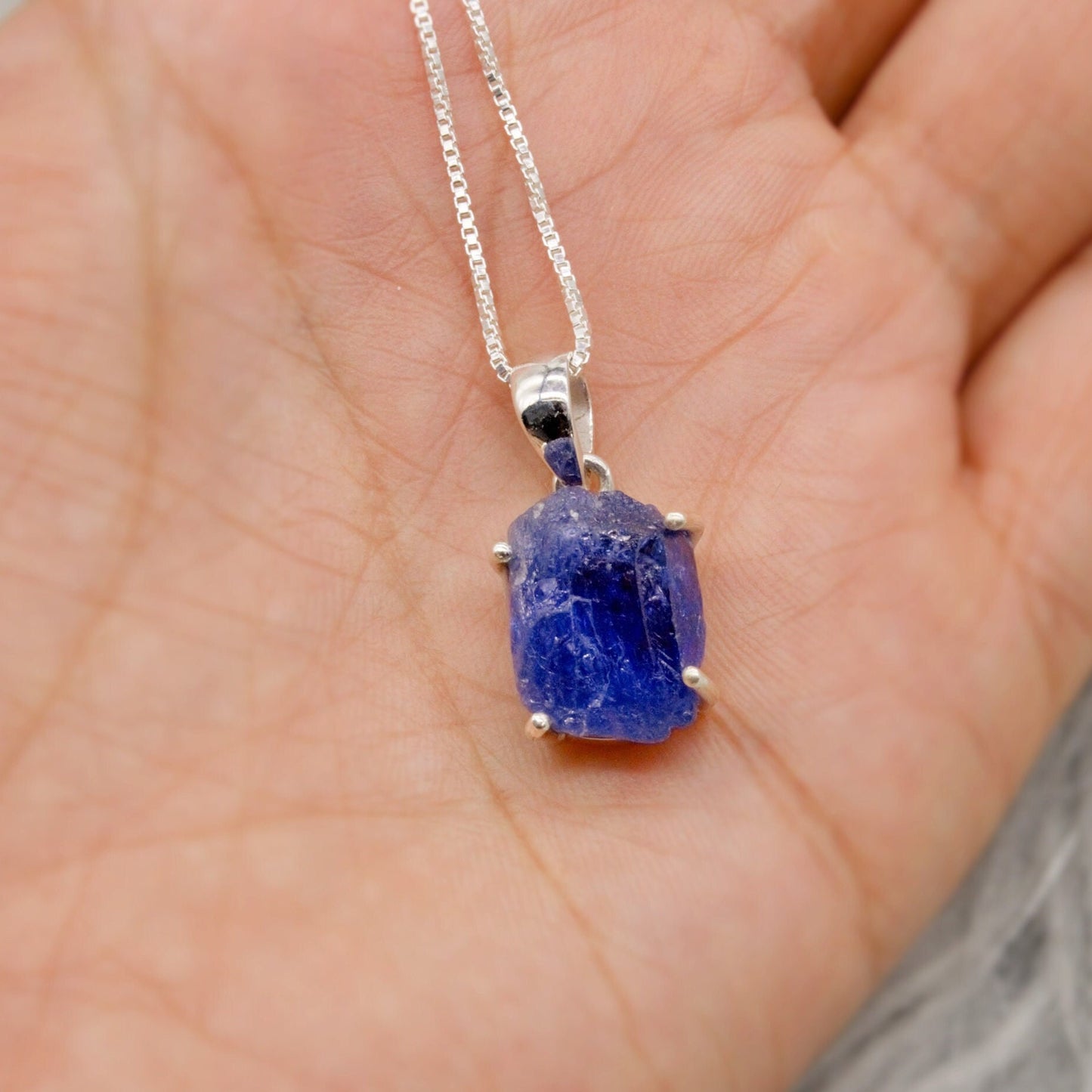 Raw Tanzanite Chain Pendant Necklace, Rough Cut Tanzanite Necklace, December Birthstone, Raw Gemstone, Sterling Silver, Birthday Gift