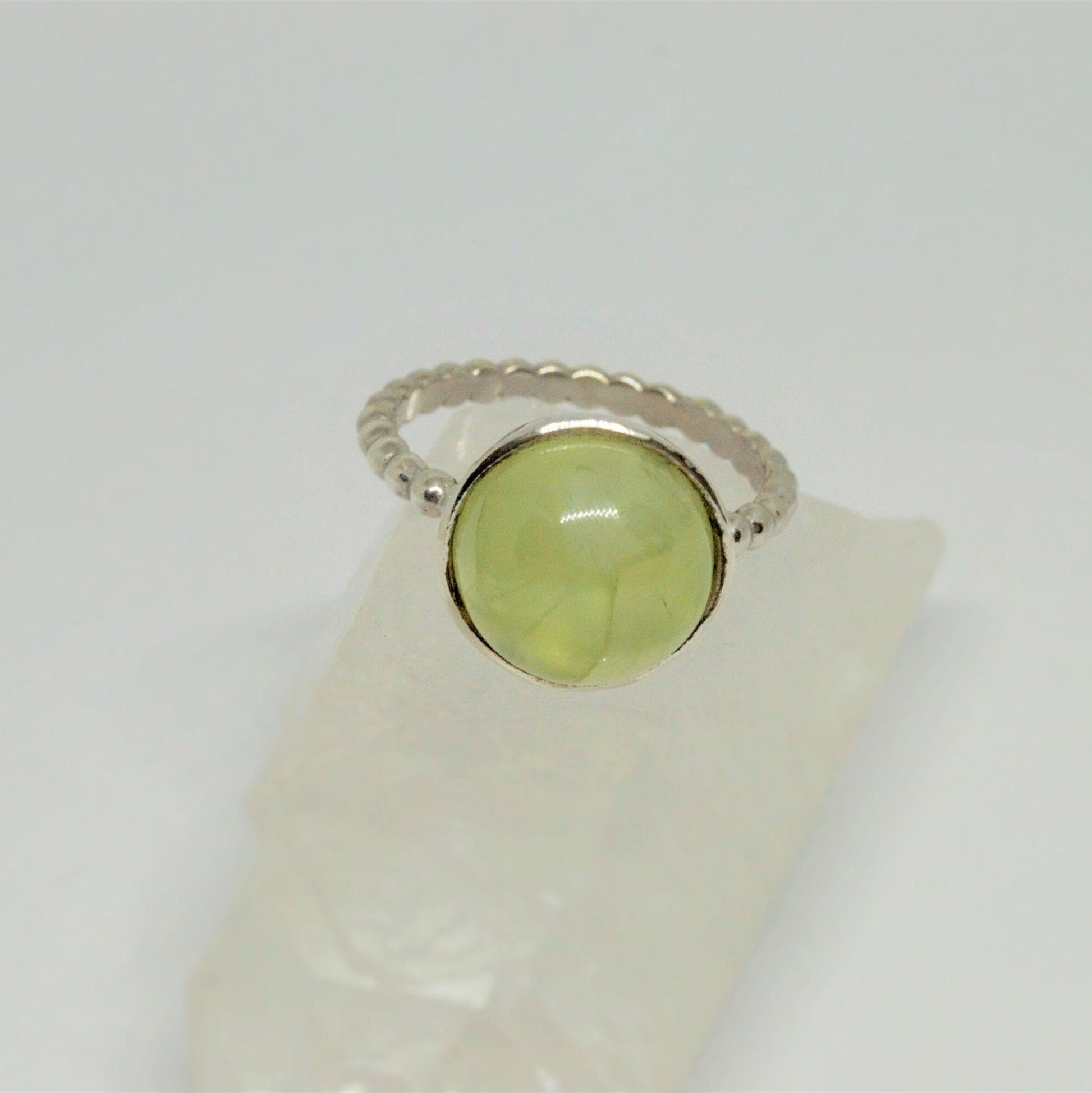 Prehnite Sterling Silver Ring, Raw Gem Ring, UK Size O, Green Gemstone Ring, Statement Ring, Birthday Gift, Gift For Her, Rings For Women