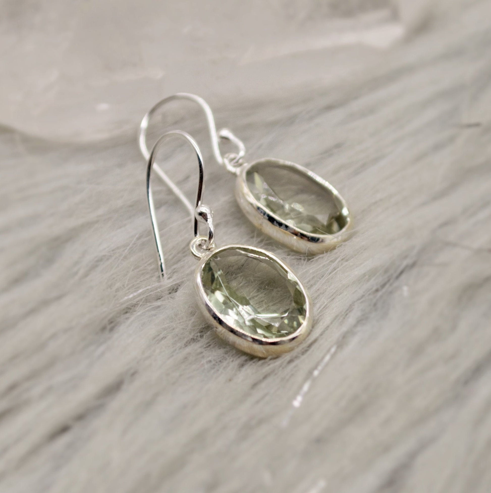 Green Amethyst Gold Earrings, Gold Plated Sterling Silver, February Birthstone Jewelry, Dangle Drop Earrings, Gemstone Dangle, Birthday Gift