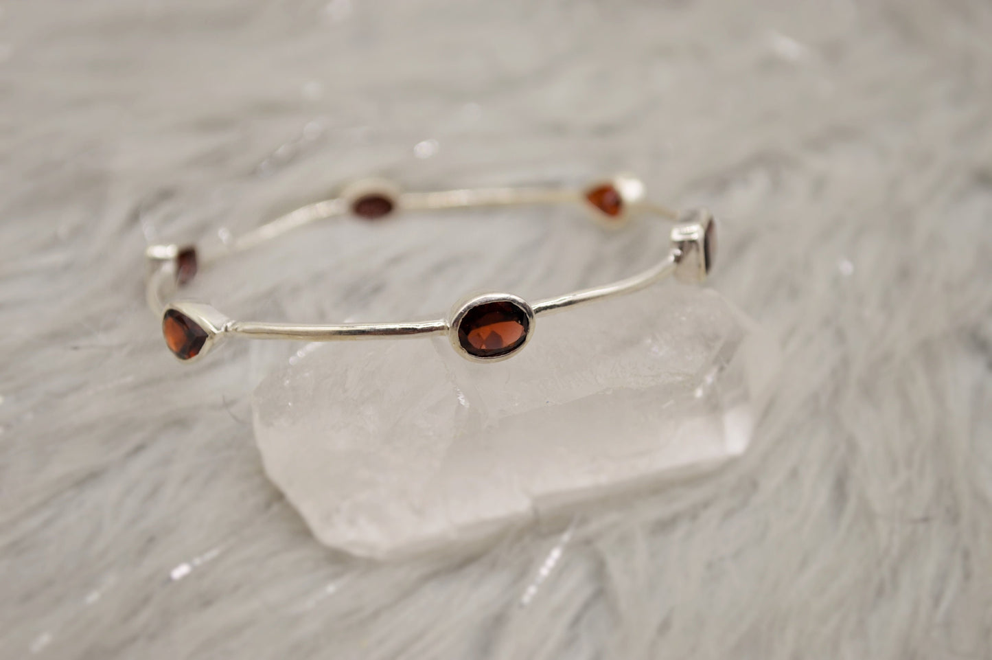 Multi Shaped Red Garnet Silver Bangle, Birthstone Bracelet, 6cm Diameter 18.9cm Circumference, Silver Bangles Gifts, January Birthstone