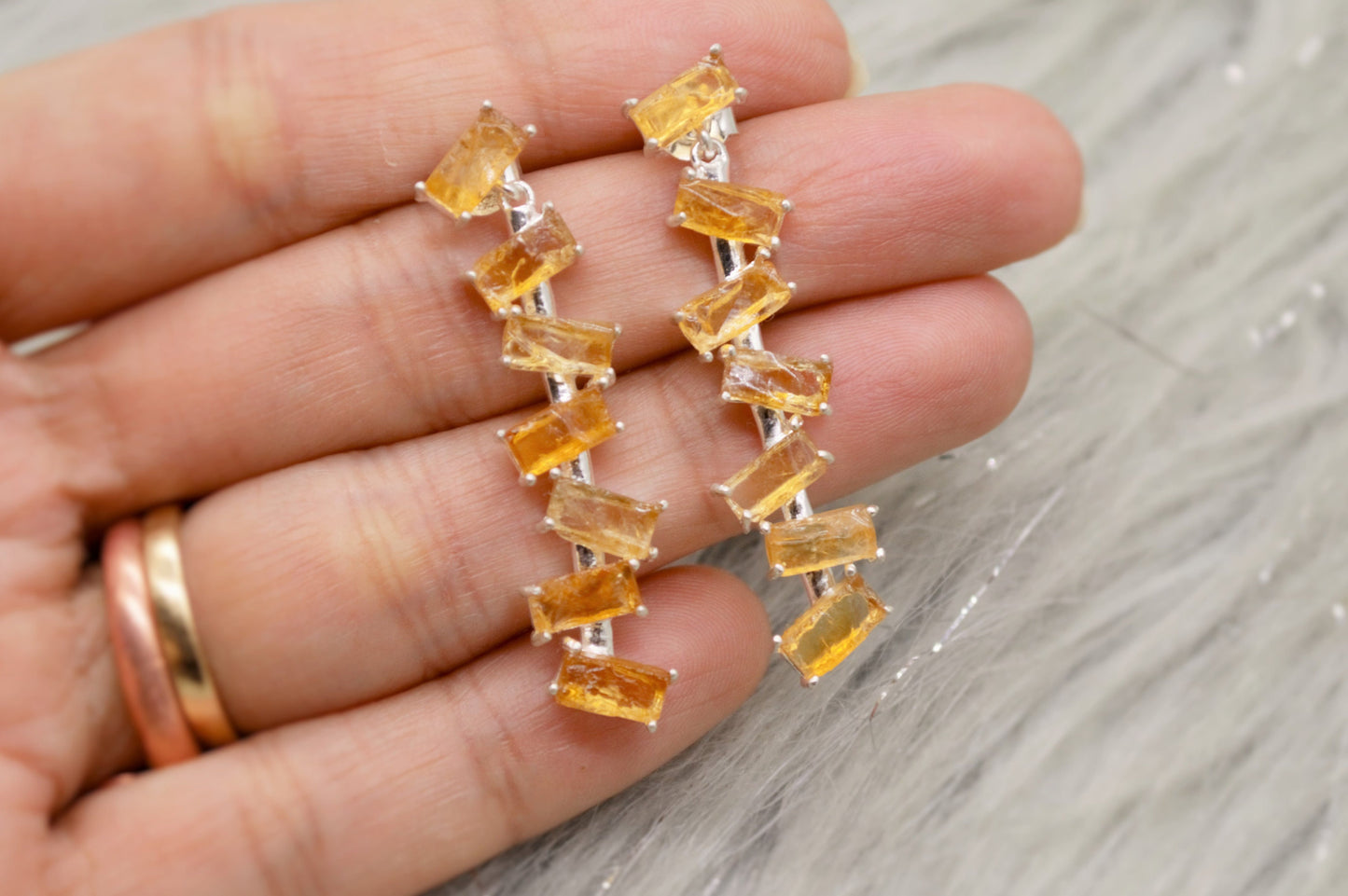 Raw Citrine Dangle Drop Earrings, Sterling Silver Earrings, Citrine Earrings, November Birthstone Unique Gemstone Earrings, Gift For Her