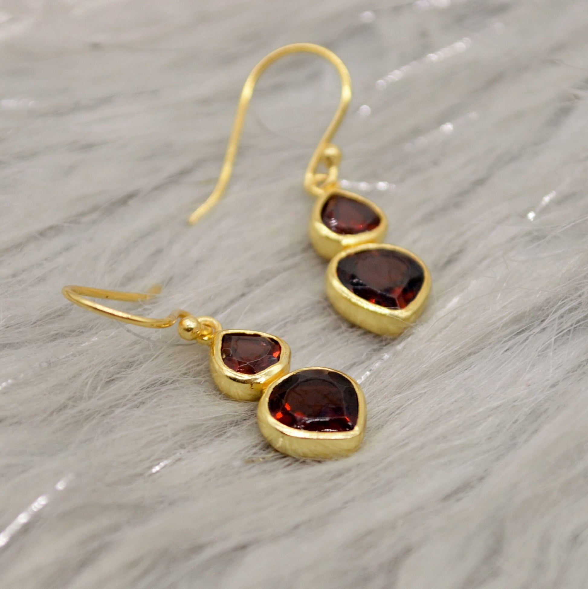 Red Garnet Sterling Silver Dangle Earrings, Garnet Jewelry, January Birthstone Earrings, Minimalist Red Earrings, Unique Gifts For Her