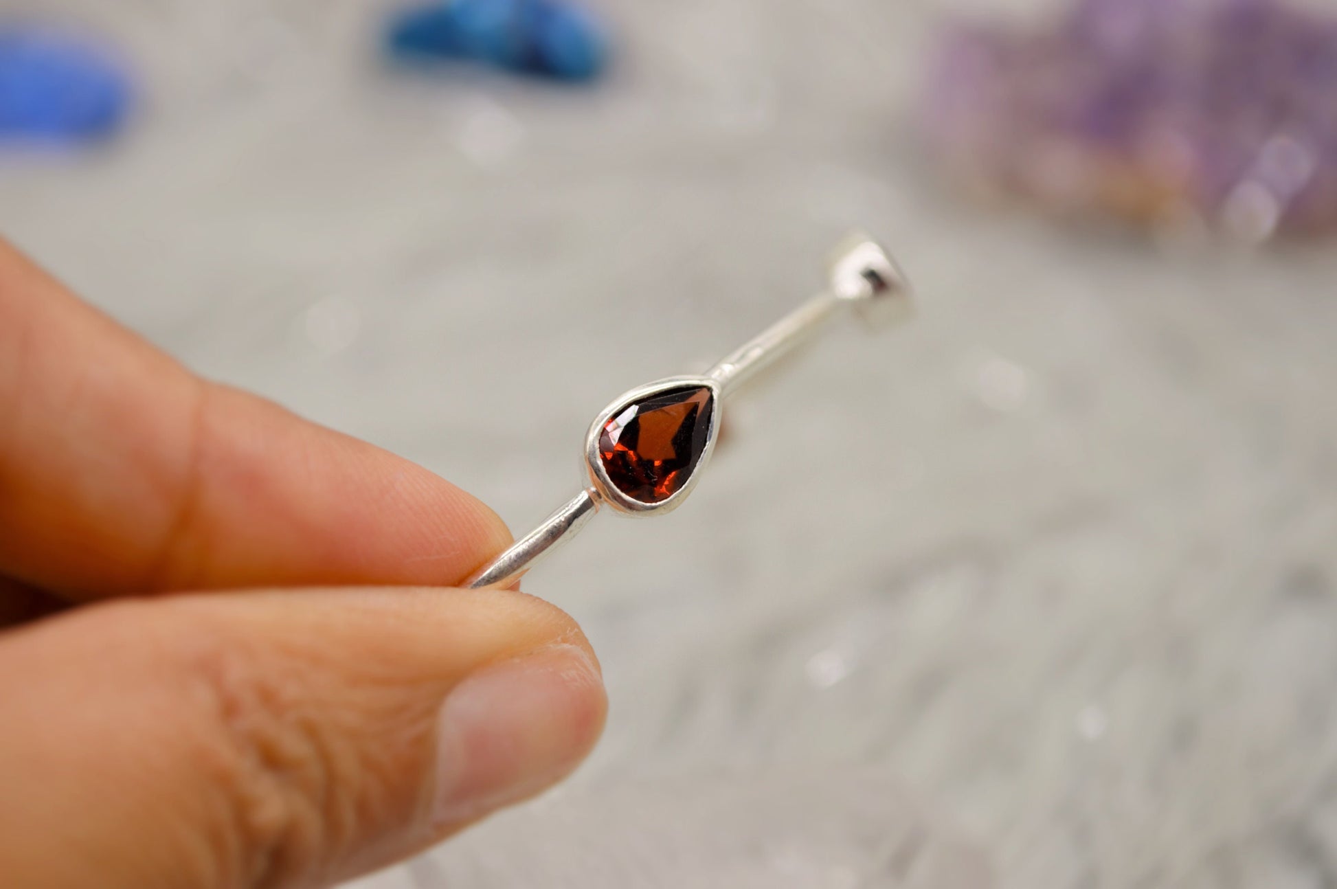 Multi Shaped Red Garnet Silver Bangle, Birthstone Bracelet, 6cm Diameter 18.9cm Circumference, Silver Bangles Gifts, January Birthstone