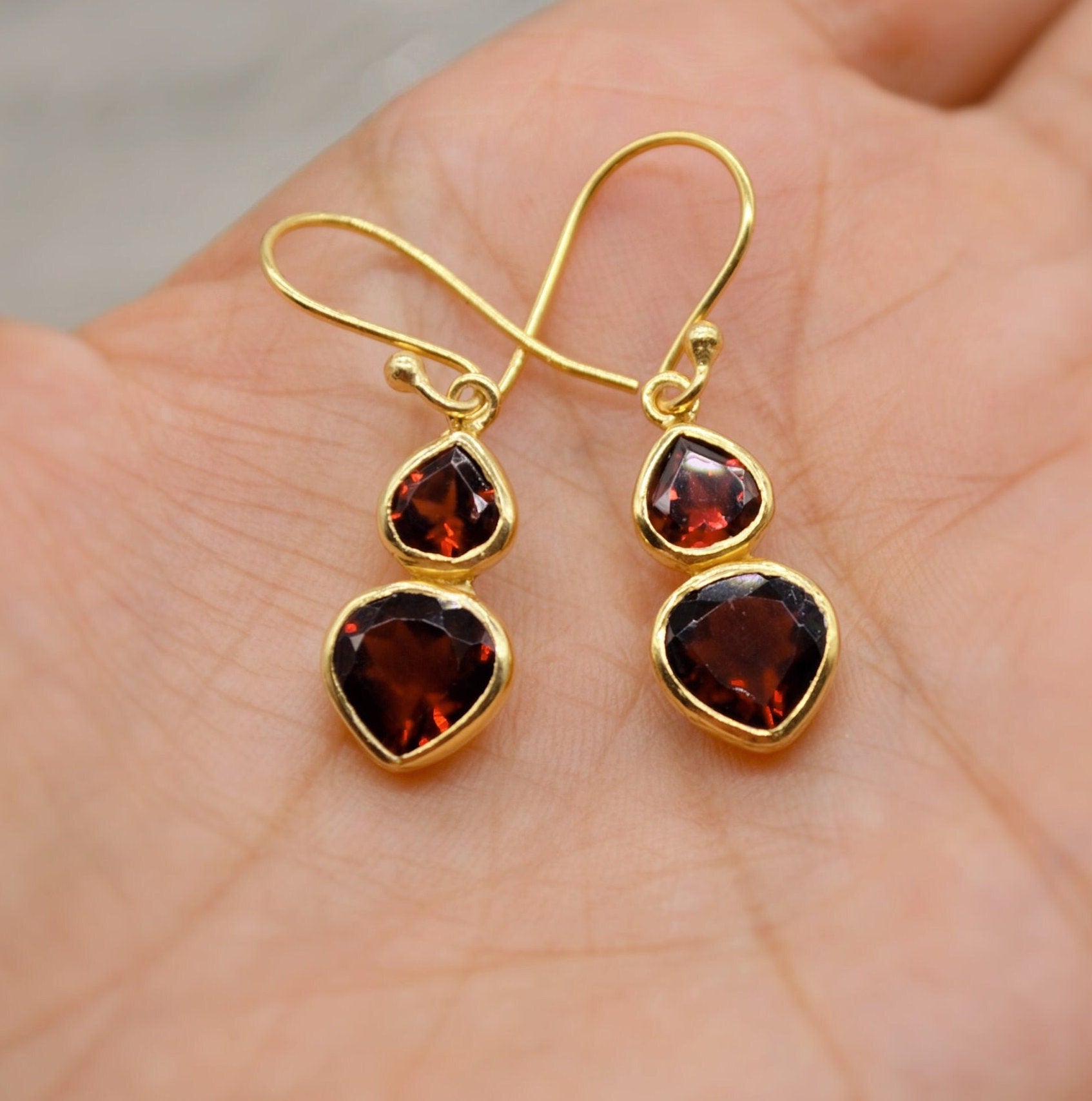 Red Garnet Sterling Silver Dangle Earrings, Garnet Jewelry, January Birthstone Earrings, Minimalist Red Earrings, Unique Gifts For Her