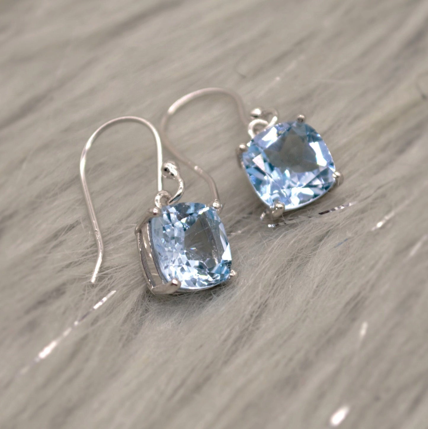 Blue Topaz Silver Dangle Earrings, Dainty Gemstone Drop Earrings, Unique Earrings, December Birthstone, Birthday Gifts For Her