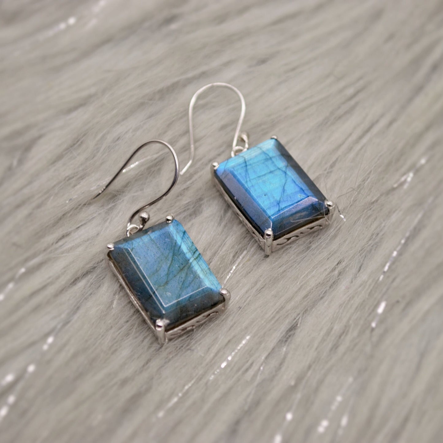 Labradorite Dangle Silver Earrings, Sterling Silver, Handmade Gemstone Earrings, Labradorite Stone Jewelry, Gift For Her