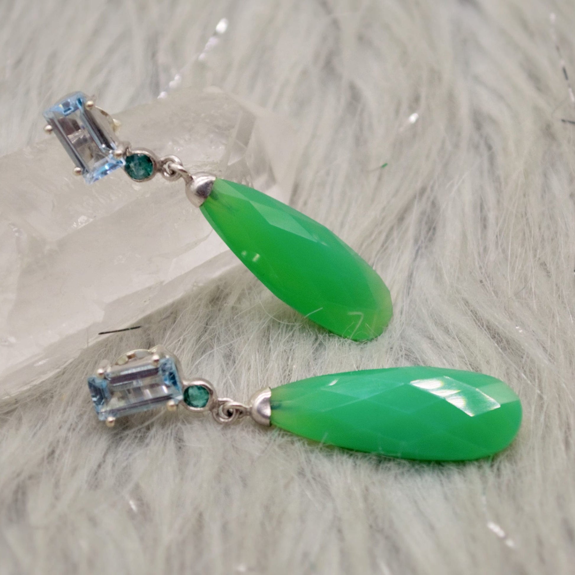 Green Chalcedony, Emerald Earrings, Iolite, Blue Topaz Sterling Silver Gemstone Earrings, February Birthstone, Birthday Gifts, Bridesmaid