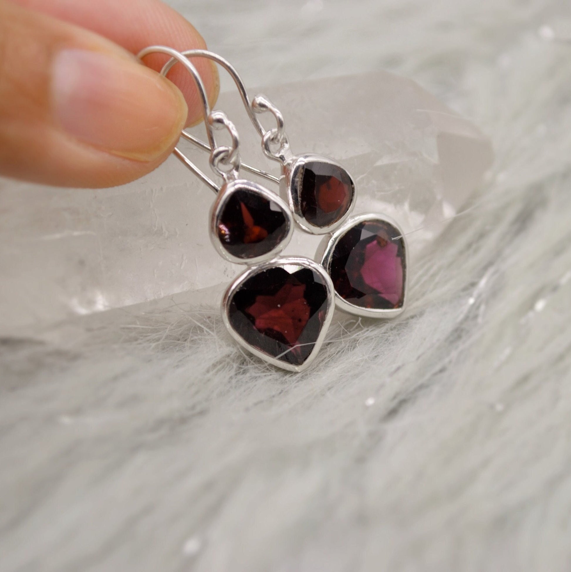 Red Garnet Sterling Silver Dangle Earrings, Garnet Jewelry, January Birthstone Earrings, Minimalist Red Earrings, Unique Gifts For Her