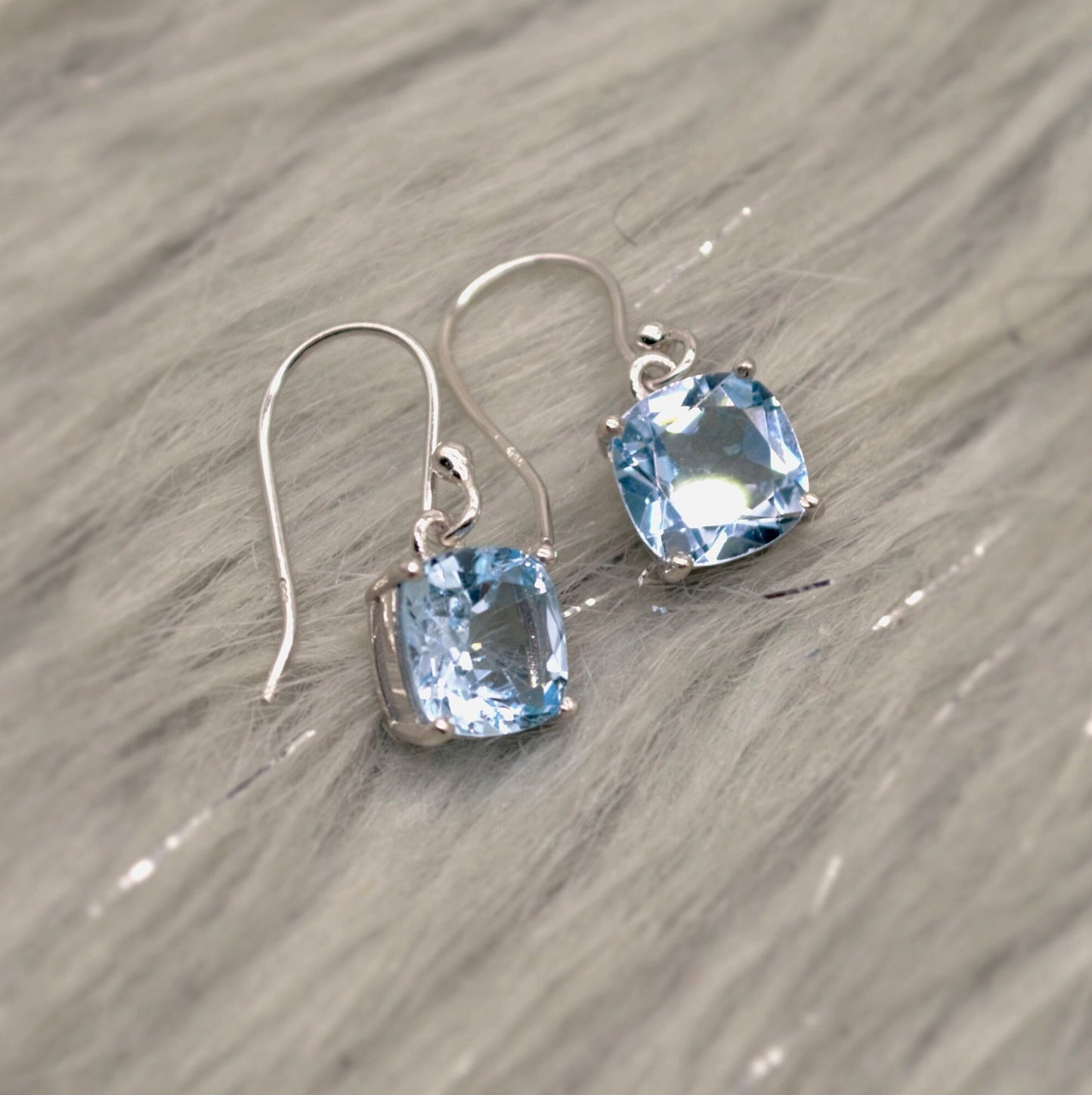 Blue Topaz Silver Dangle Earrings, Dainty Gemstone Drop Earrings, Unique Earrings, December Birthstone, Birthday Gifts For Her