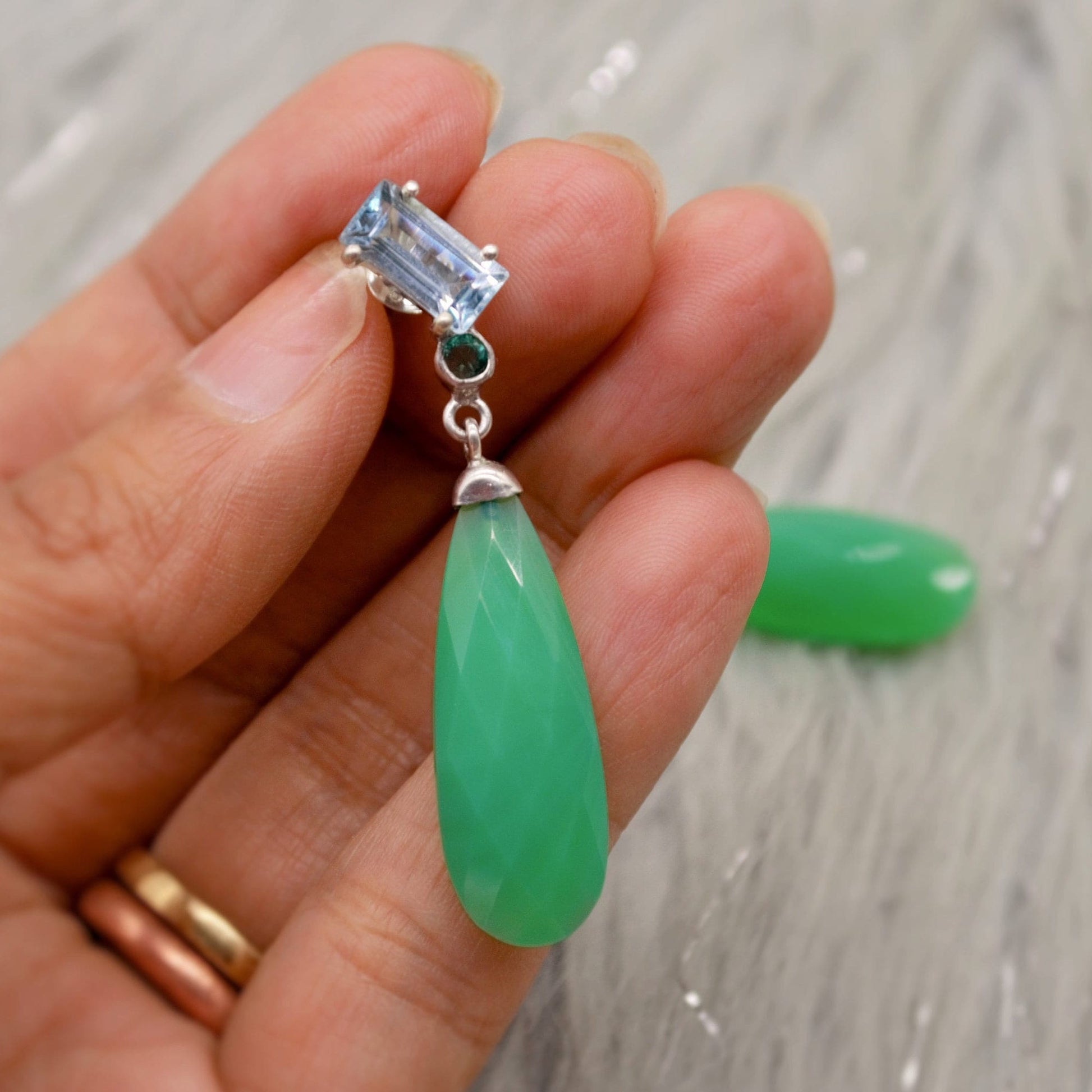 Green Chalcedony, Emerald Earrings, Iolite, Blue Topaz Sterling Silver Gemstone Earrings, February Birthstone, Birthday Gifts, Bridesmaid