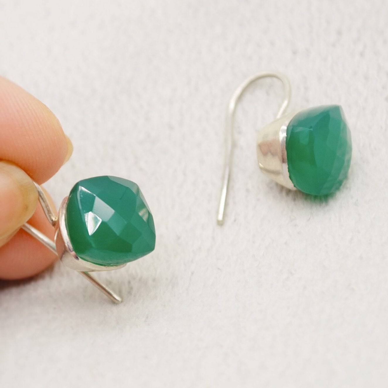 Green Onyx Earrings, Sterling Silver Gemstone Earrings, Dangle Drop Earrings, Handmade Earrings, Gifts For Her