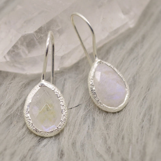 Rainbow Moonstone Sterling Silver Earrings, Moonstone Jewelry, Unique Gemstone Dangle Drop Earrings, Dainty Earrings, Gift For Her