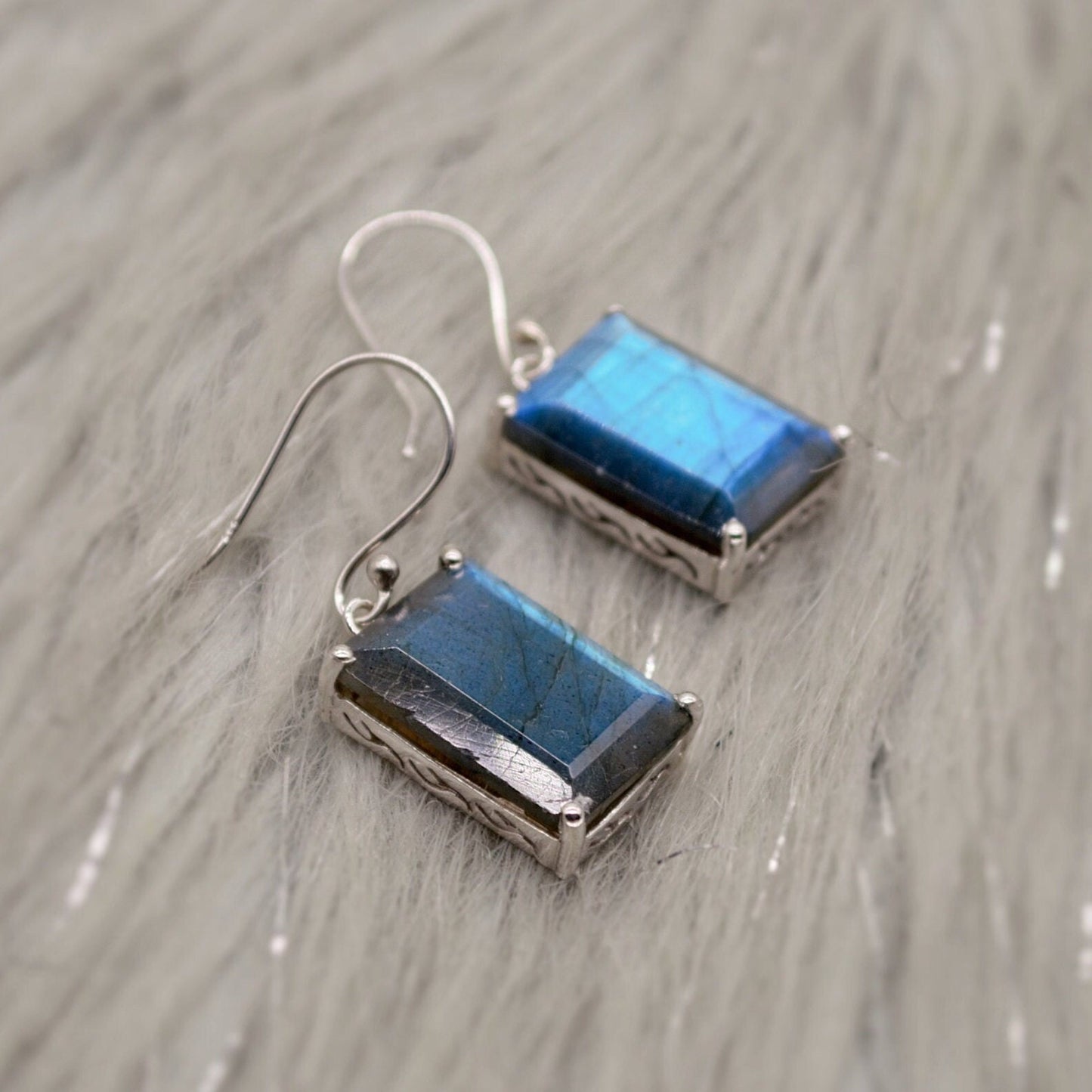 Labradorite Dangle Silver Earrings, Sterling Silver, Handmade Gemstone Earrings, Labradorite Stone Jewelry, Gift For Her