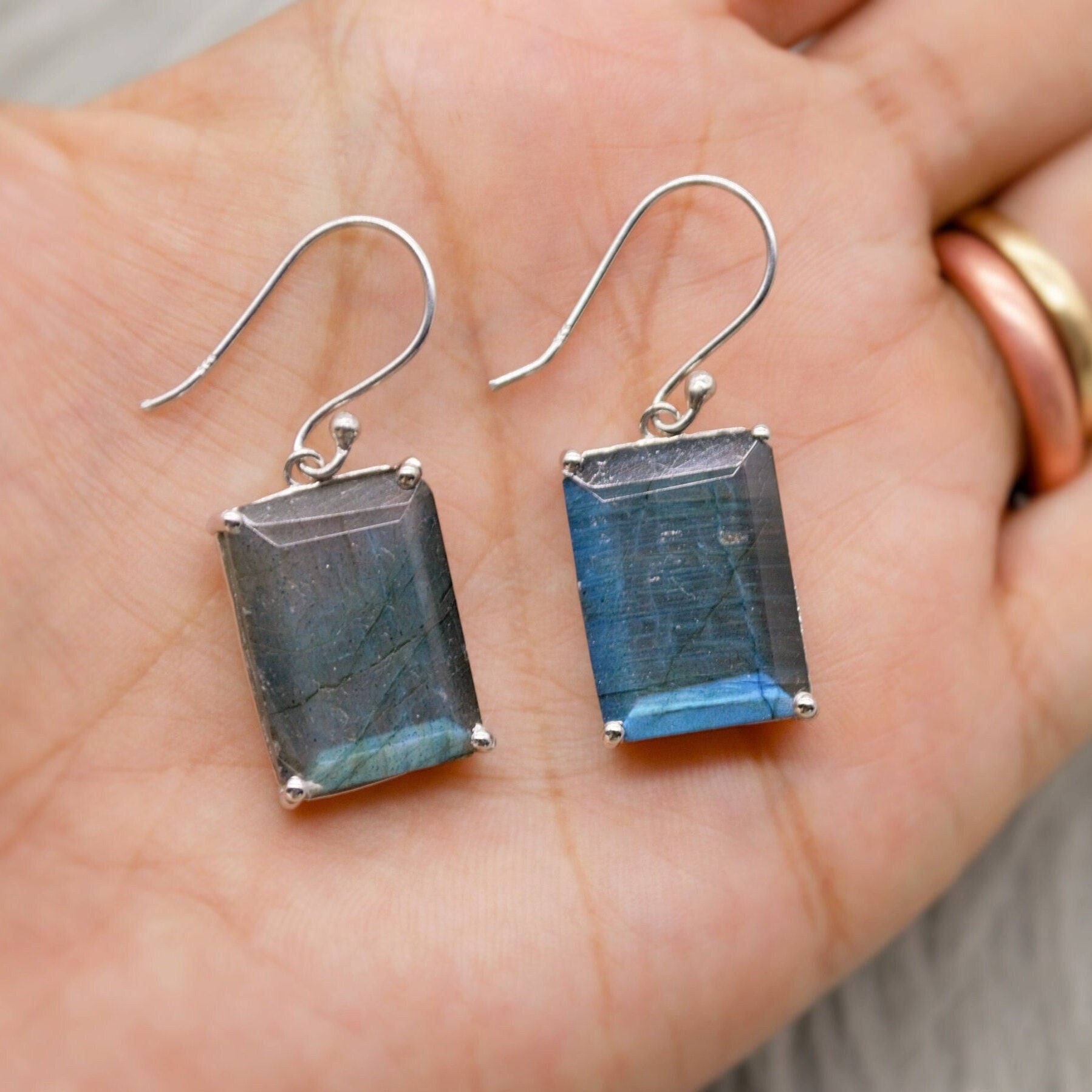 Labradorite Dangle Silver Earrings, Sterling Silver, Handmade Gemstone Earrings, Labradorite Stone Jewelry, Gift For Her