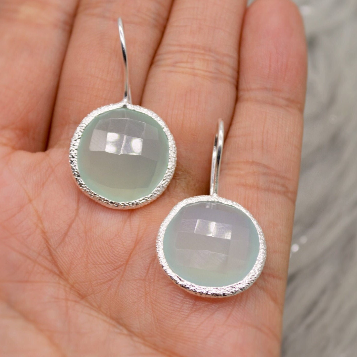 Aqua Chalcedony Earrings, Blue Dangle Earrings, Chalcedony Jewelry, Unique Sterling Silver Earrings, Birthday Gift For Her, Bridesmaid Gift