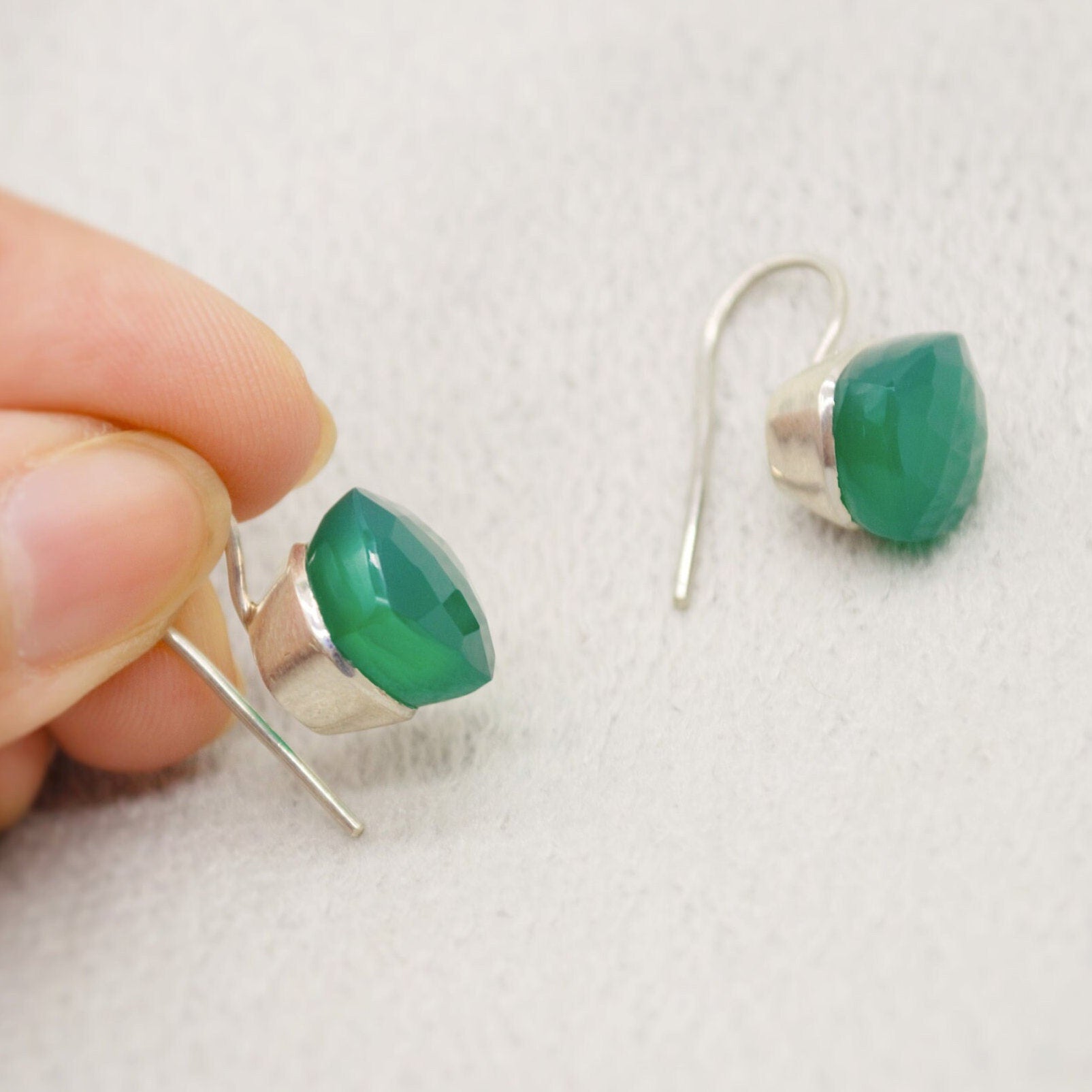 Green Onyx Earrings, Sterling Silver Gemstone Earrings, Dangle Drop Earrings, Handmade Earrings, Gifts For Her