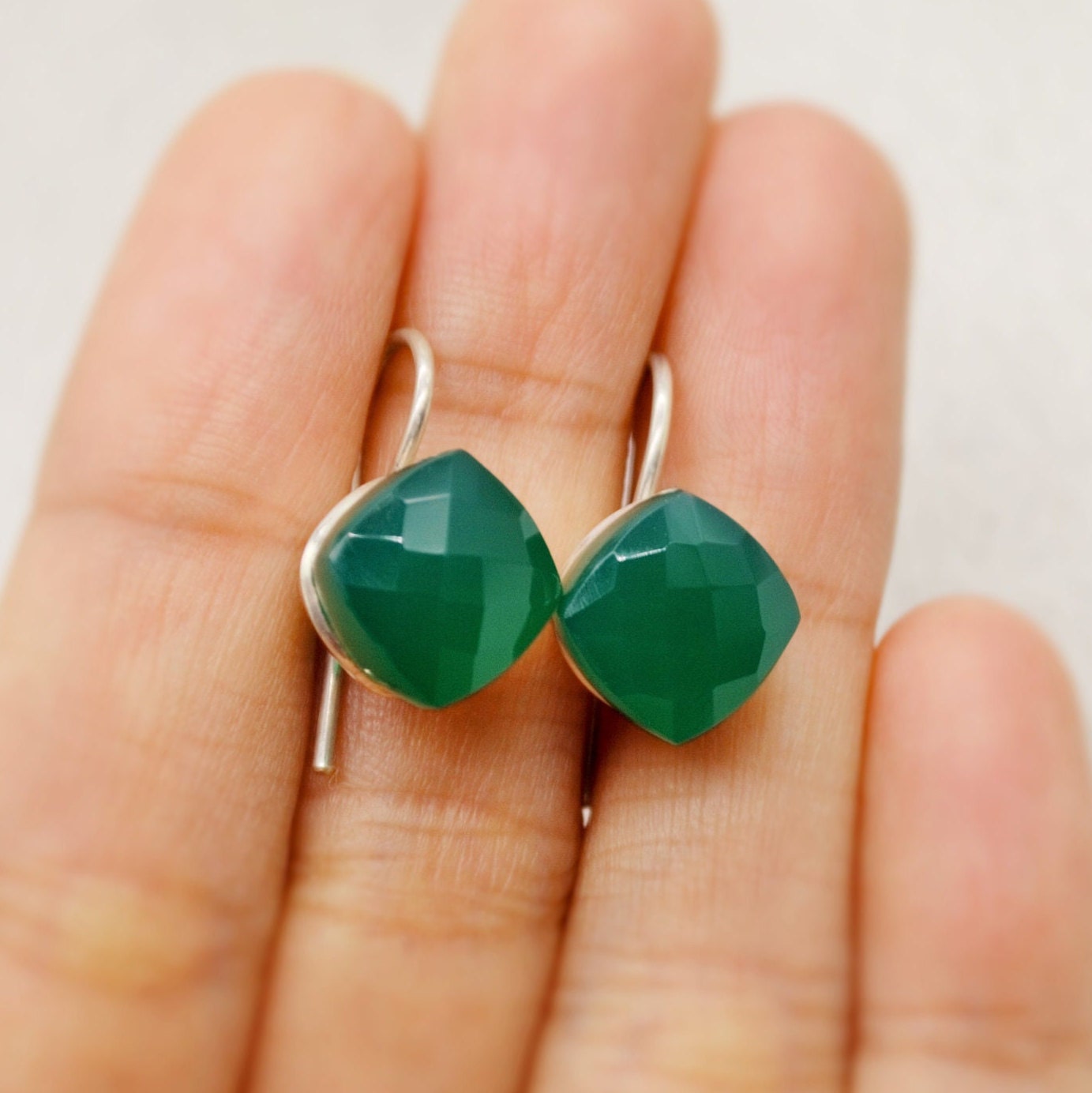 Green Onyx Earrings, Sterling Silver Gemstone Earrings, Dangle Drop Earrings, Handmade Earrings, Gifts For Her