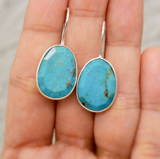 Blue Turquoise Silver Drop Earrings, Turquoise Jewelry, December Birthstone, Unique Gemstone, Sterling Silver Earrings, Birthday Gifts