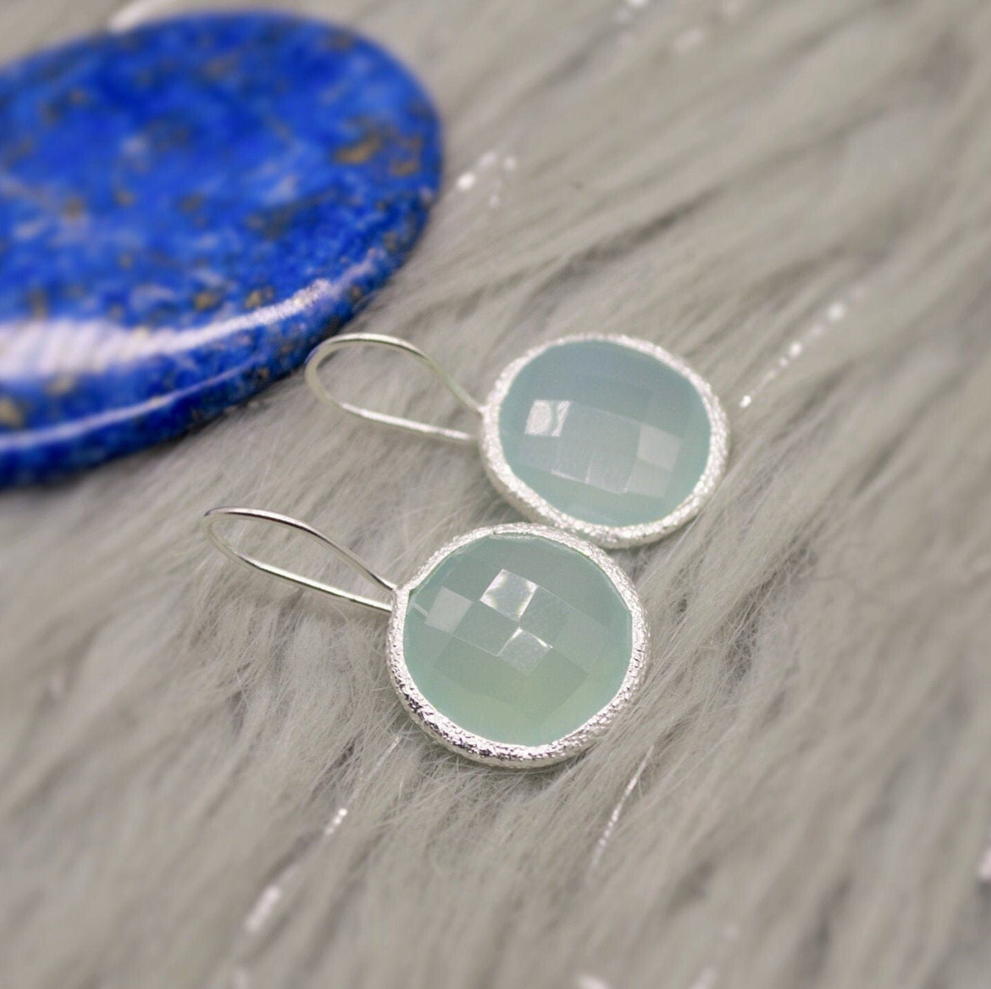 Aqua Chalcedony Earrings, Blue Dangle Earrings, Chalcedony Jewelry, Unique Sterling Silver Earrings, Birthday Gift For Her, Bridesmaid Gift