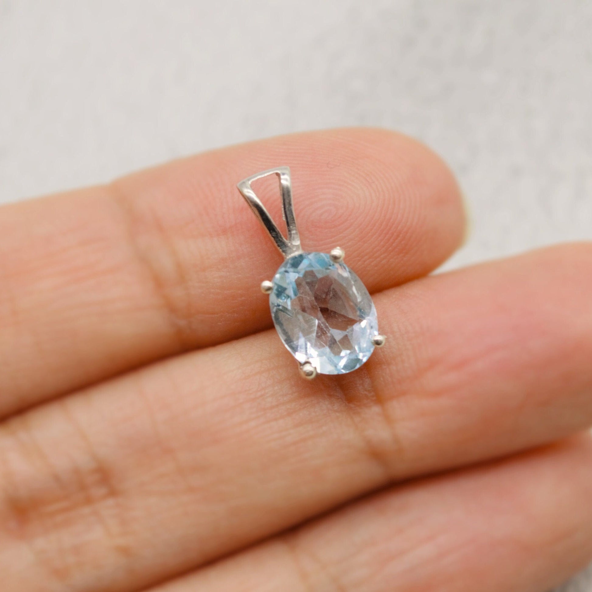 Blue Topaz Pendant Necklace, Dainty Sterling Silver November Birthstone Pendant