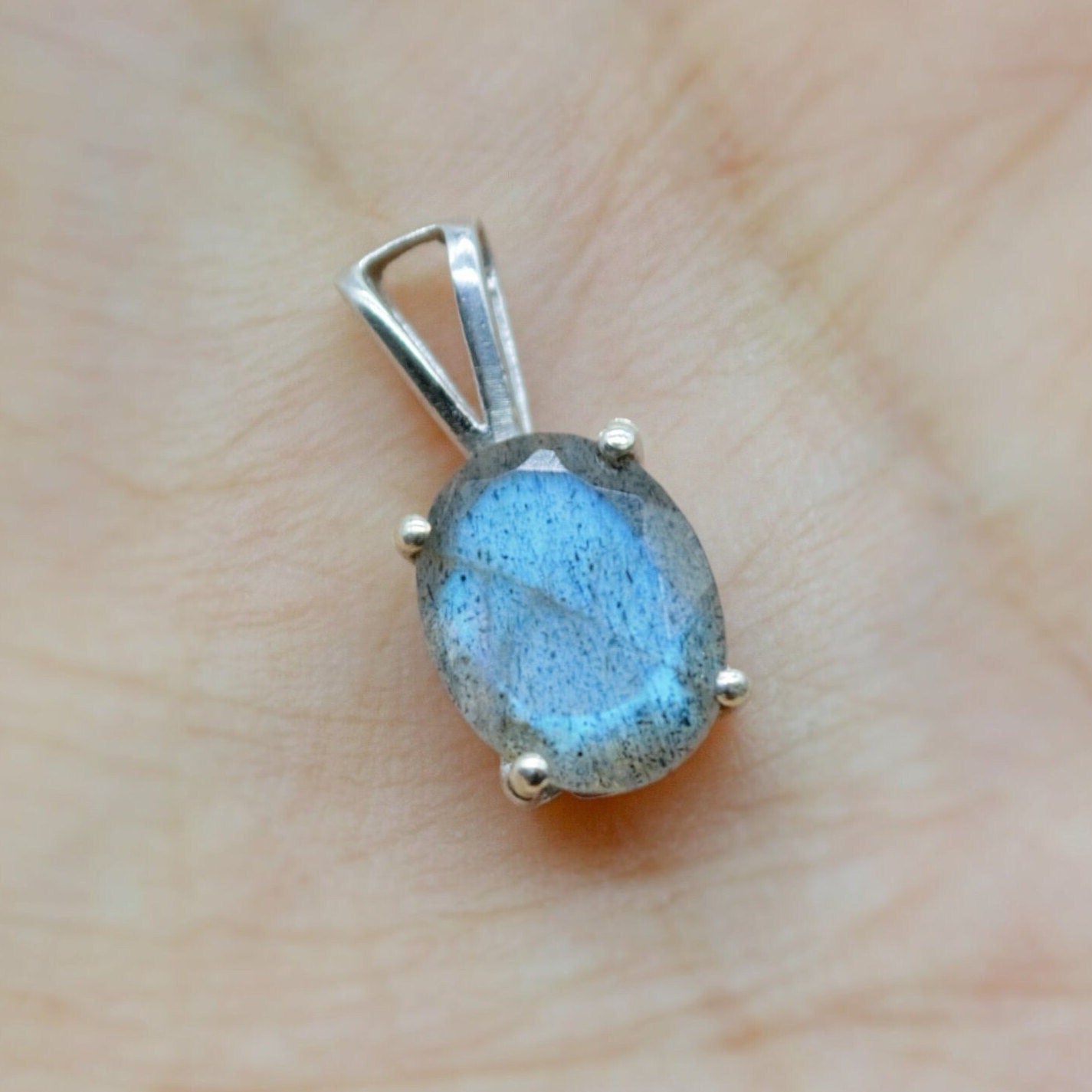 Labradorite Pendant Necklace, Dainty Sterling Silver Pendant