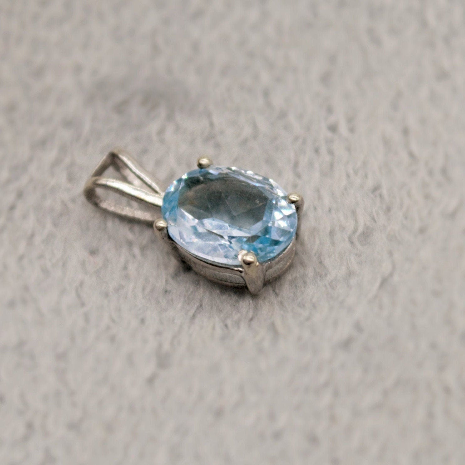 Blue Topaz Pendant Necklace, Dainty Sterling Silver November Birthstone Pendant