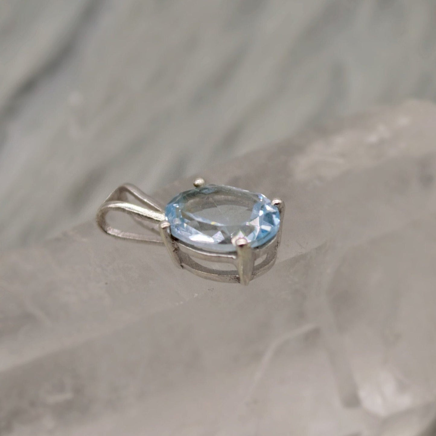 Blue Topaz Pendant Necklace, Dainty Sterling Silver November Birthstone Pendant