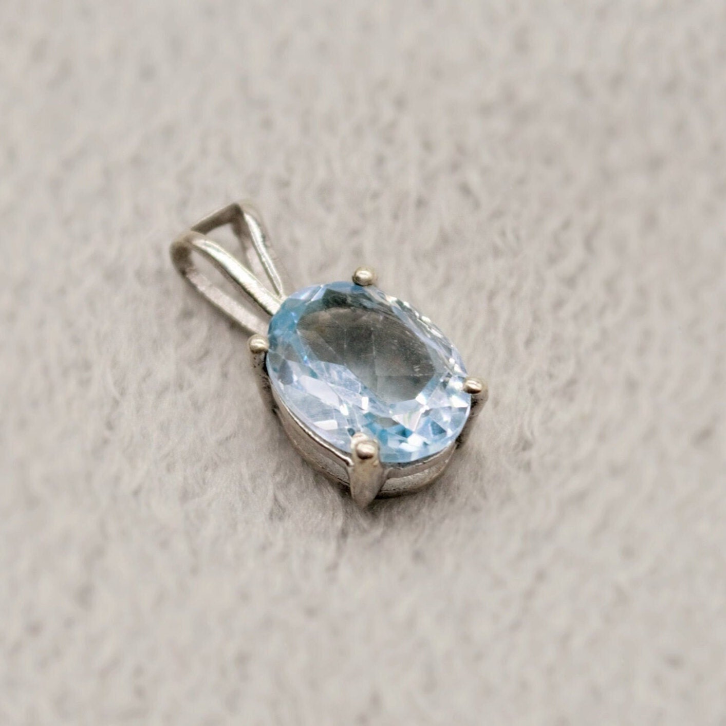 Blue Topaz Pendant Necklace, Dainty Sterling Silver November Birthstone Pendant