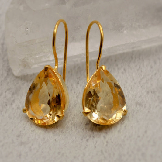 Citrine Gold Earrings, November Birthstone, Dainty Teardrop Gemstone Earrings, Citrine Jewelry, Unique Dangle, Birthday Gifts For Her