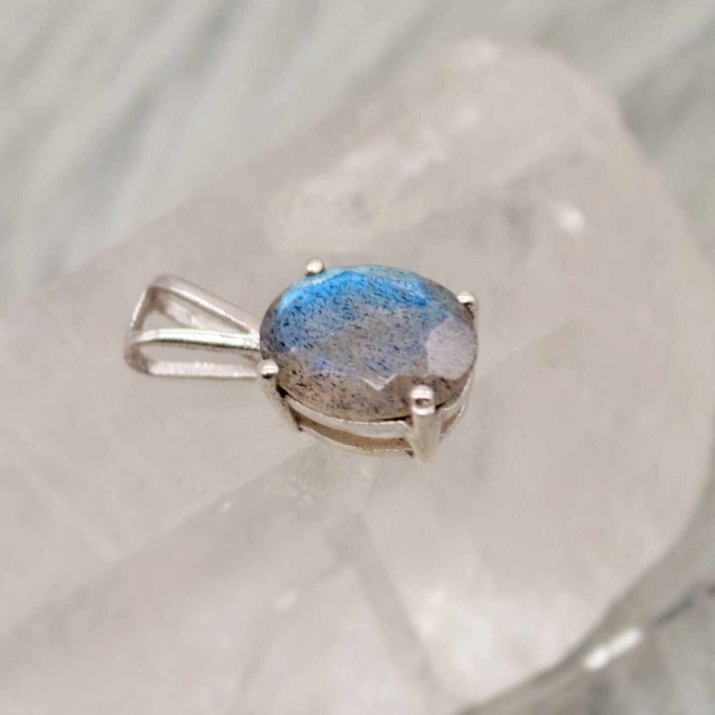 Labradorite Pendant Necklace, Dainty Sterling Silver Pendant